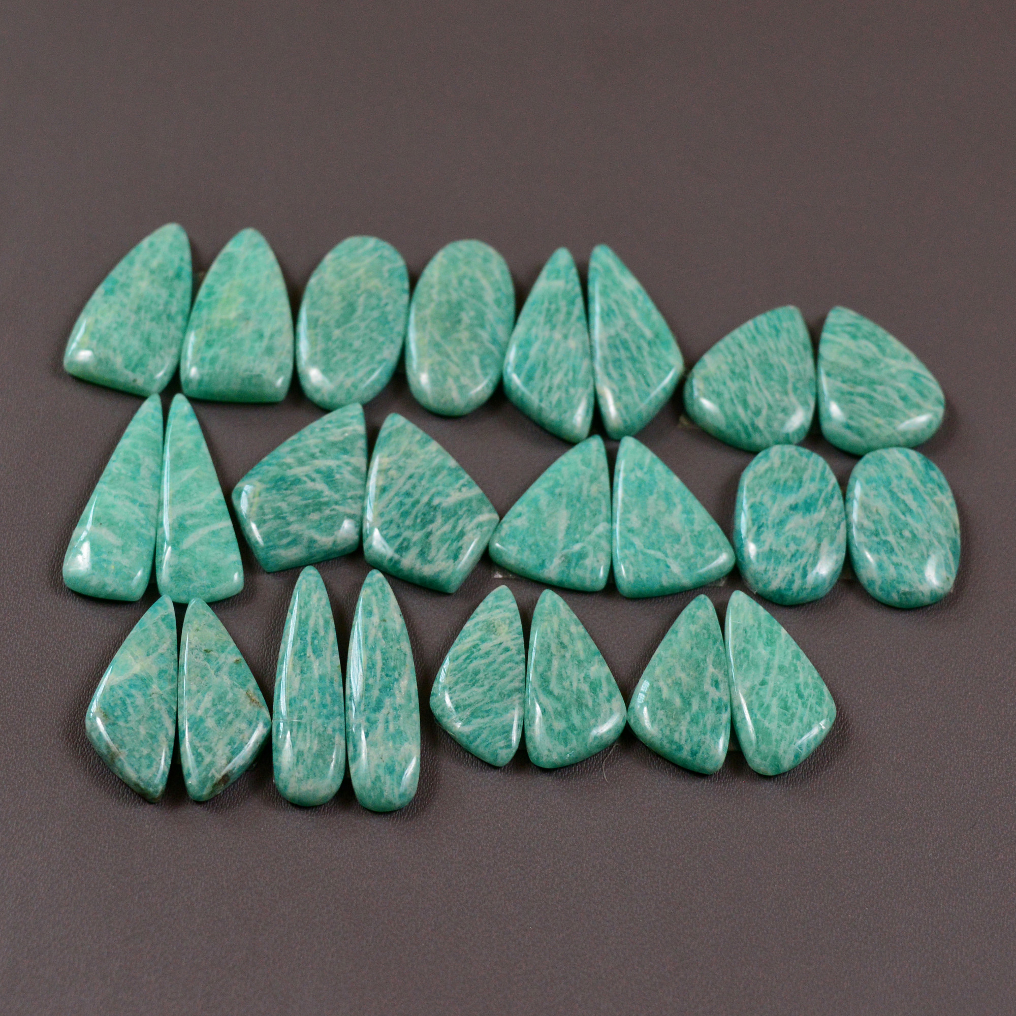 12 Pair 200Cts Natural Amazonite Cabochons Pair Gemstone Lot Mixed Shape Stones Wholesale Jewelry Making Supply 24x7 16x13mm 19433