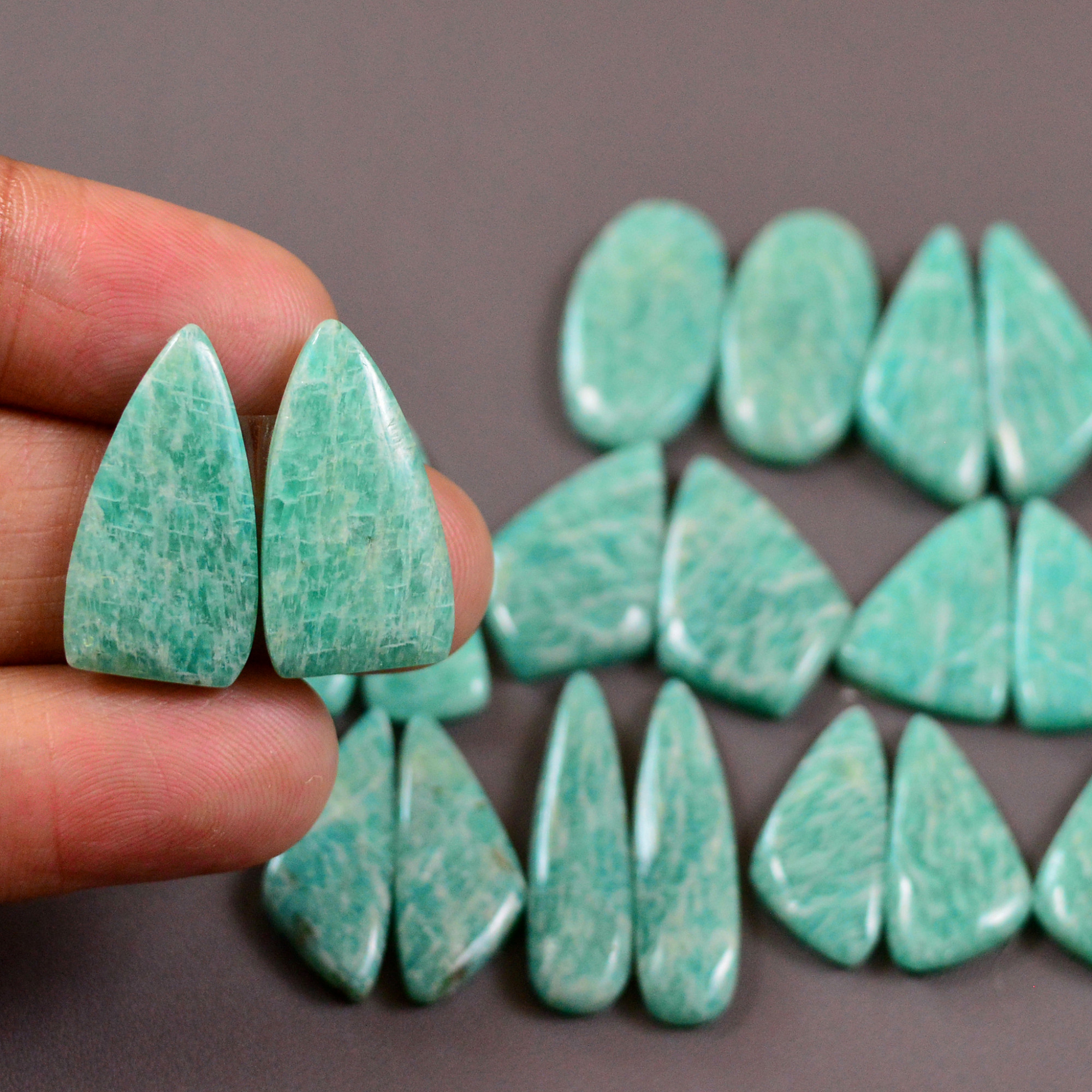 12 Pair 200Cts Natural Amazonite Cabochons Pair Gemstone Lot Mixed Shape Stones Wholesale Jewelry Making Supply 24x7 16x13mm 19433