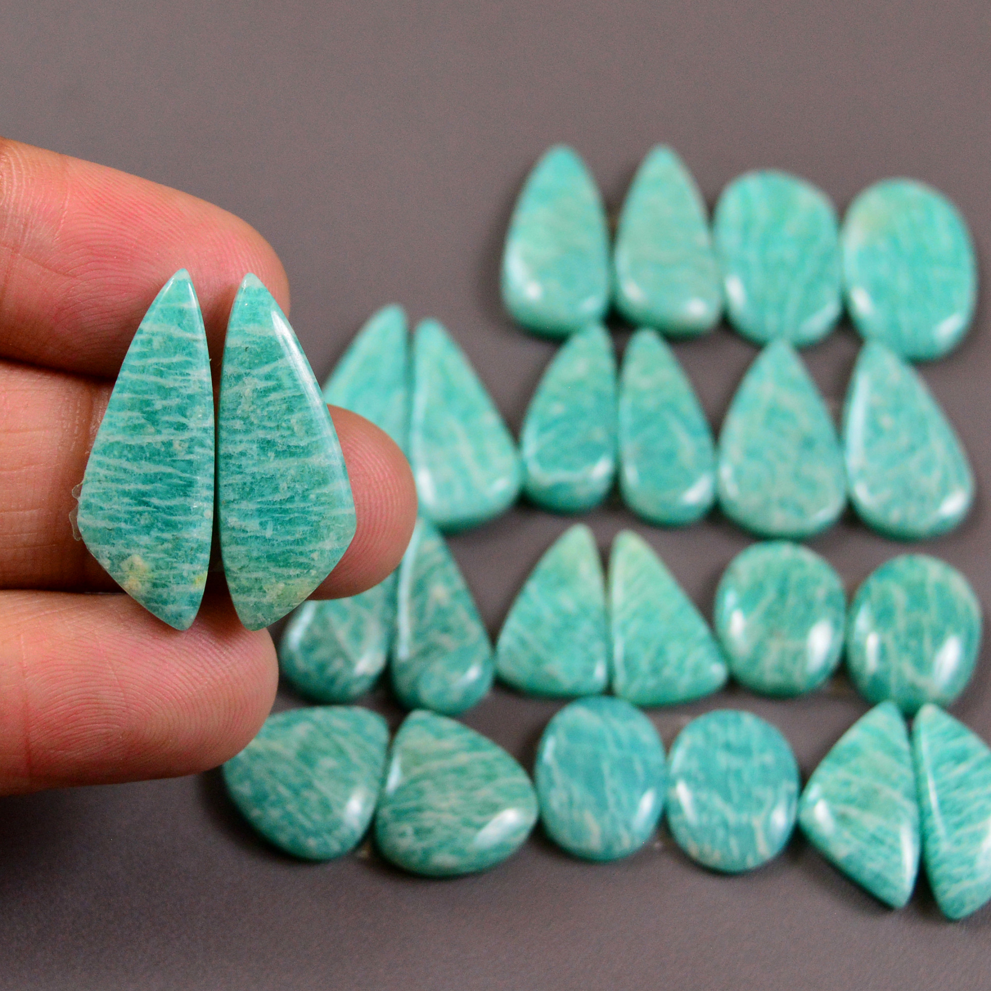 12 Pair 147 Cts Natural Amazonite Cabochons Pair Gemstone Lot Mixed Shape Stones Wholesale Jewelry Making Supply 24x8 10x8mm 19434