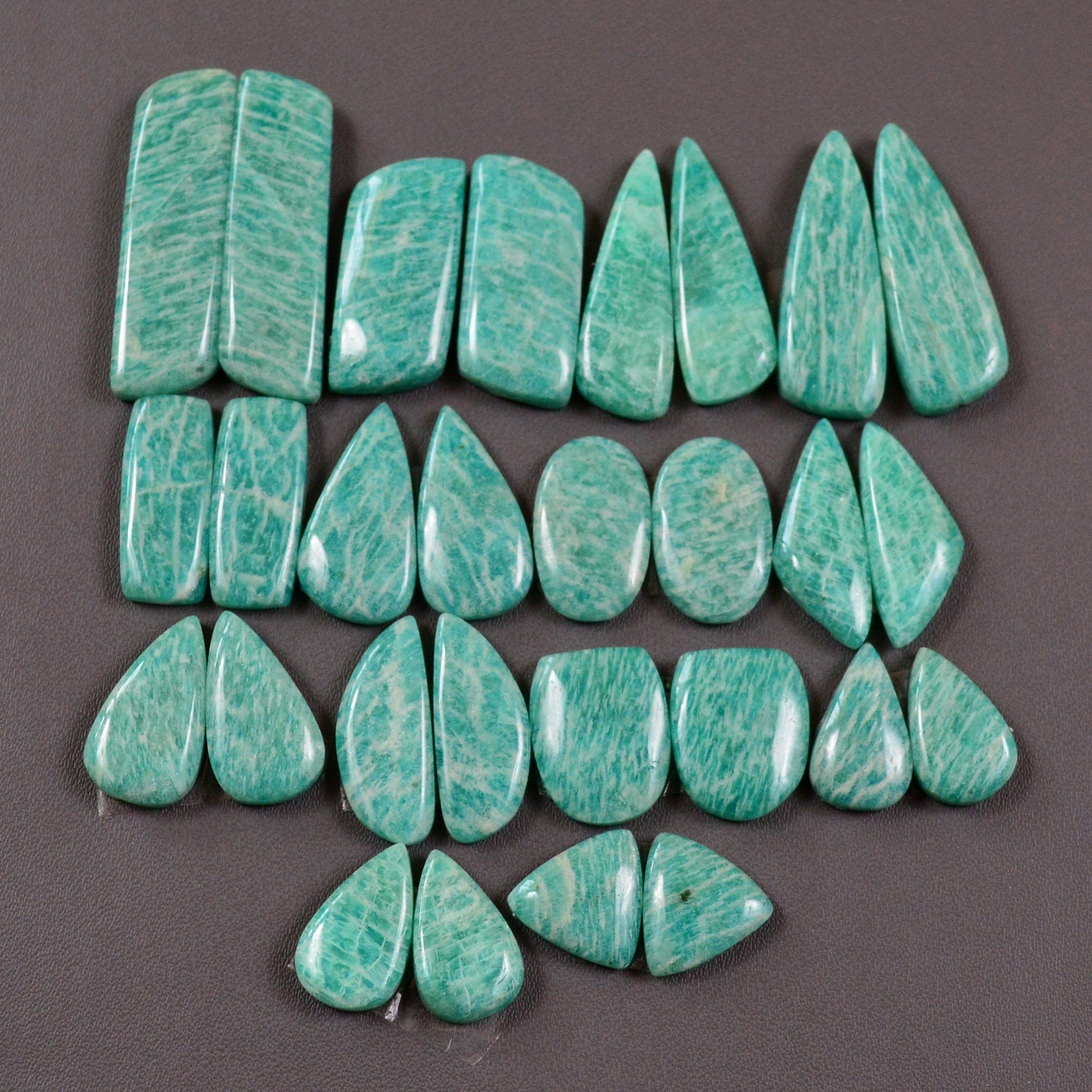 14 Pair 239 Cts Natural Amazonite Cabochons Pair Gemstone Lot Mixed Shape Stones Wholesale Jewelry Making Supply 23x8 10x10mm 19442