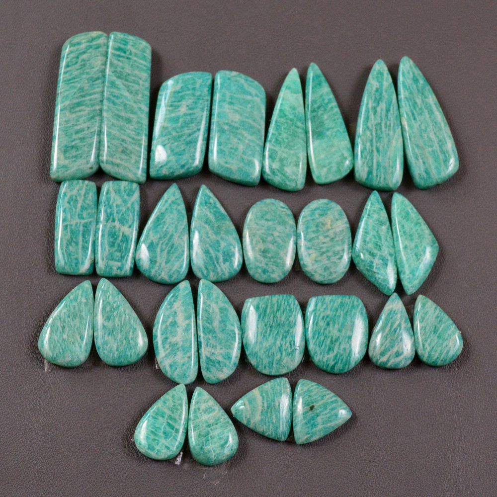 Image of 14 Pair 239 Cts Natural Amazonite Cabochons Pair Gemstone Lot Mixed Shape Stones Wholesale Jewelry Making Supply 23x8 10x10mm #19442