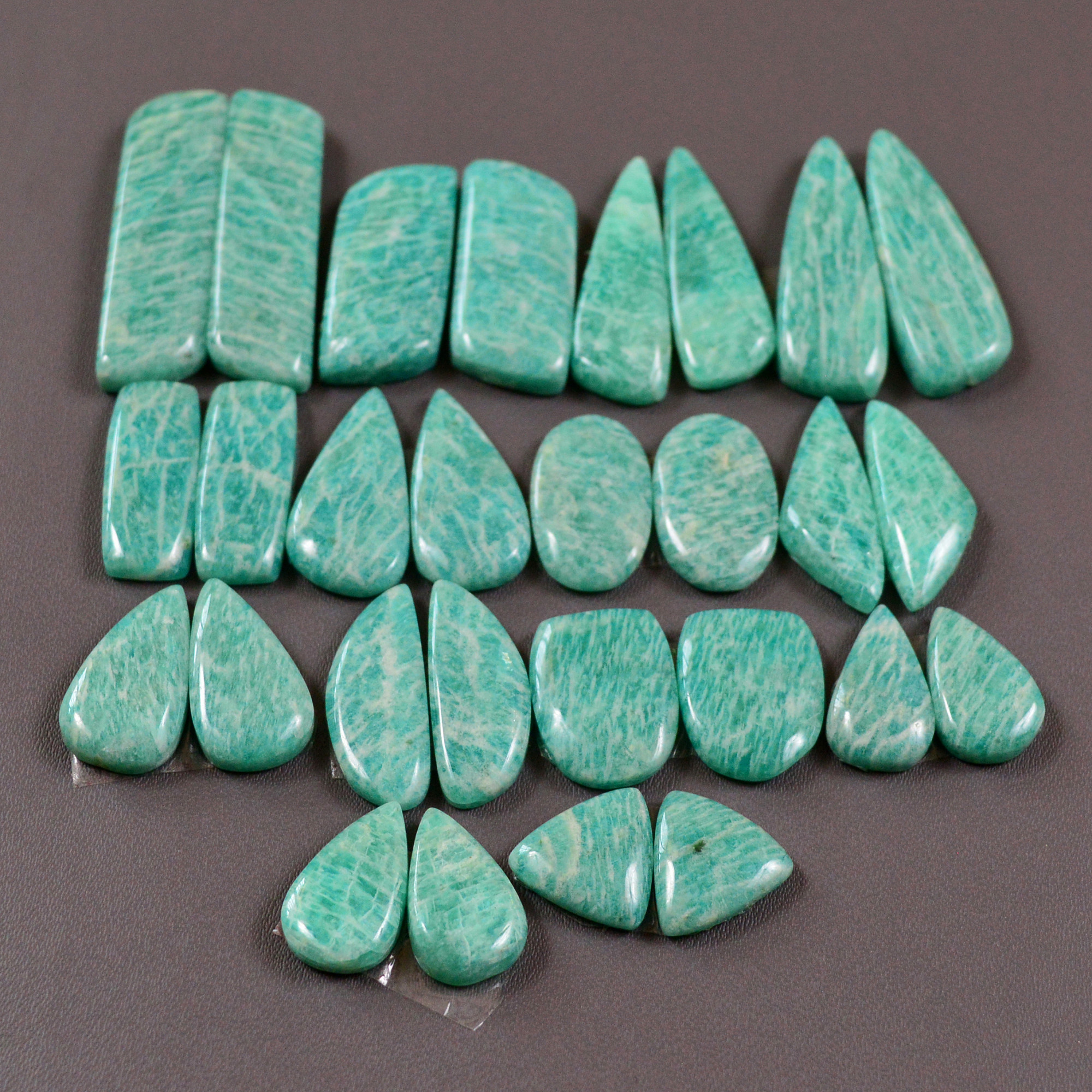 14 Pair 239 Cts Natural Amazonite Cabochons Pair Gemstone Lot Mixed Shape Stones Wholesale Jewelry Making Supply 23x8 10x10mm 19442