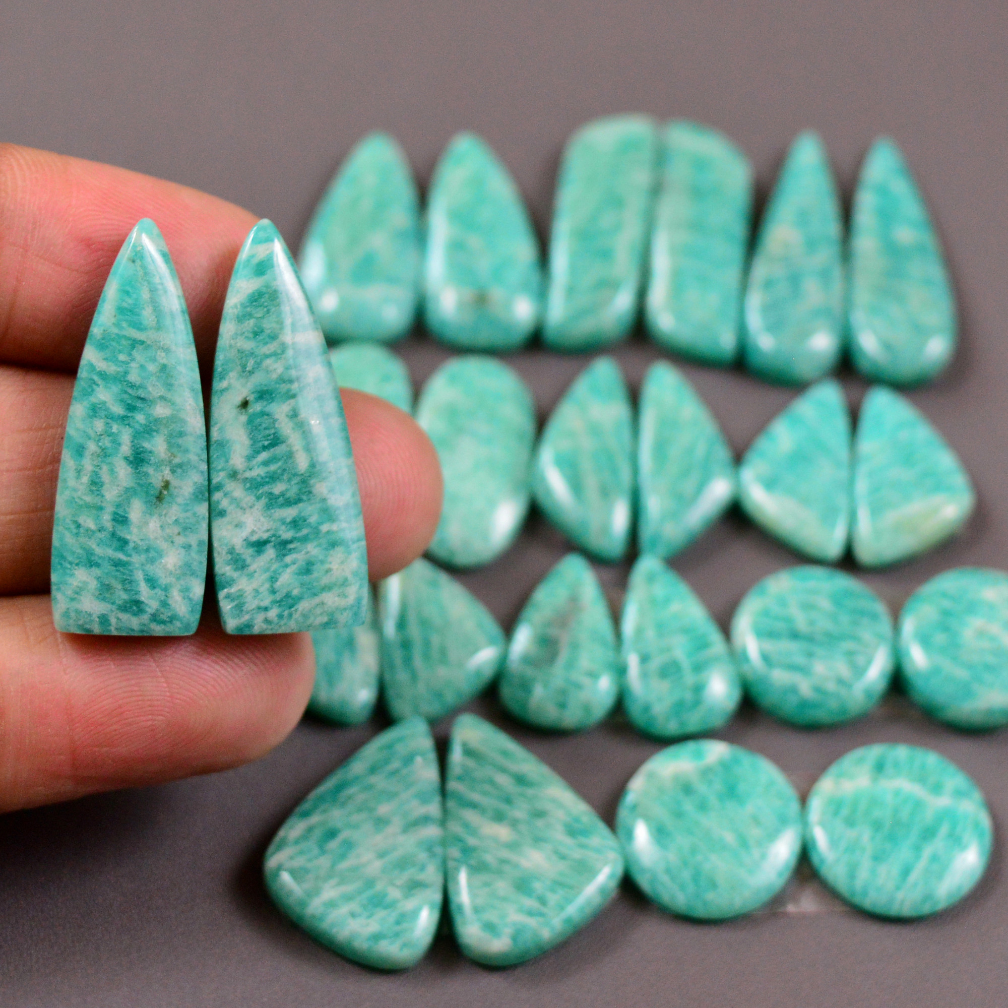 12 Pair 177Cts Natural Amazonite Cabochons Pair Gemstone Lot Mixed Shape Stones Wholesale Jewelry Making Supply 28x9 10x10mm 19436