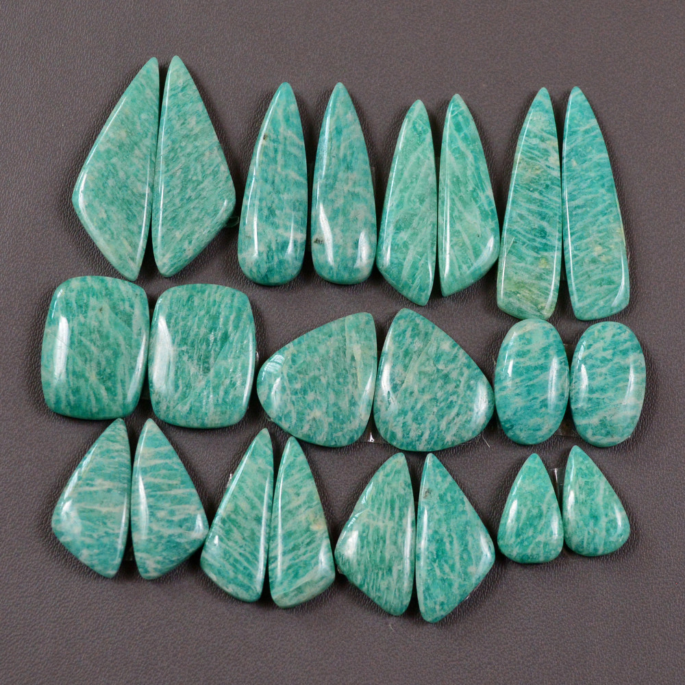 Image of 11 Pair 153Cts Natural Amazonite Cabochons Pair Gemstone Lot Mixed Shape Stones Wholesale Jewelry Making Supply 30x5 16x5mm #19437