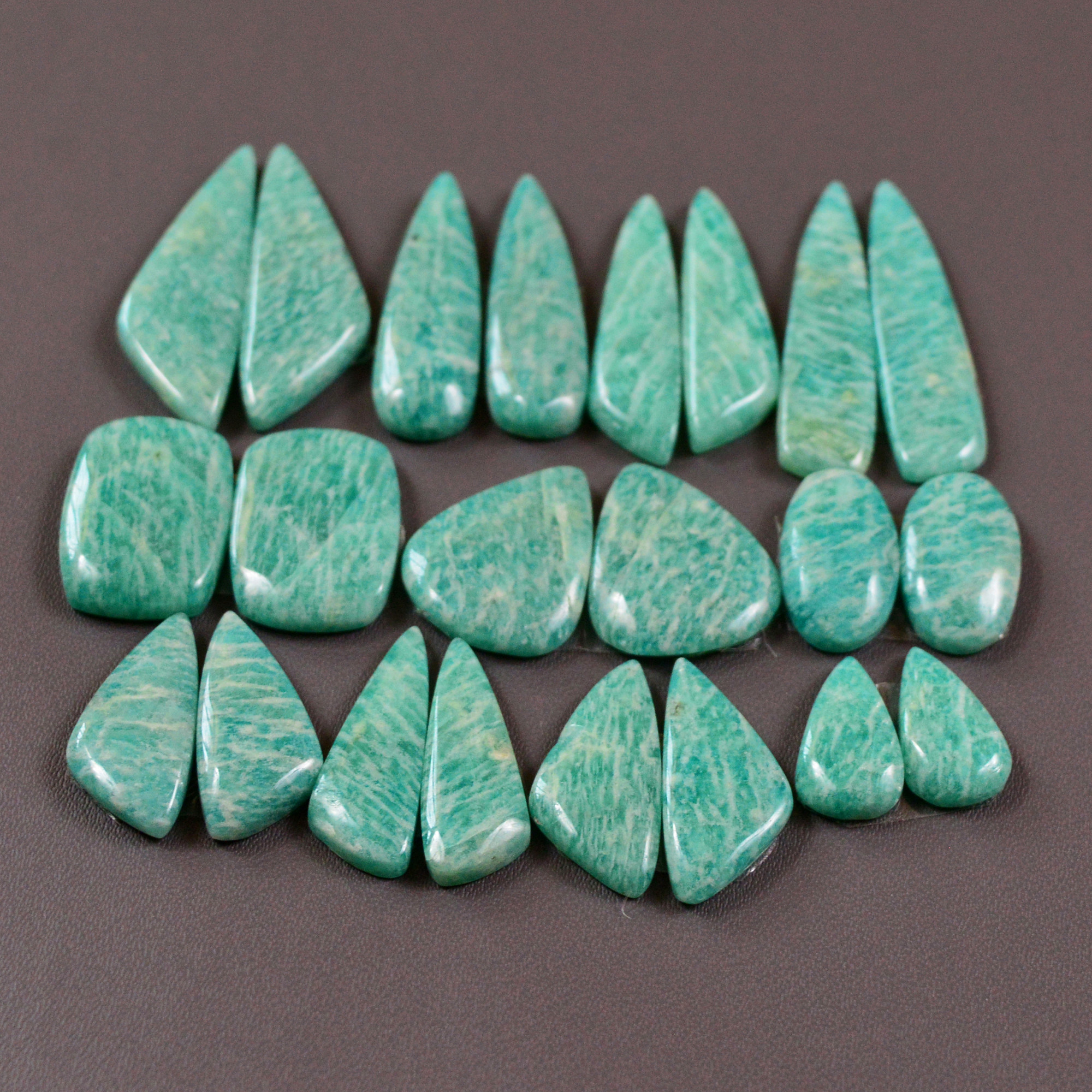 11 Pair 153Cts Natural Amazonite Cabochons Pair Gemstone Lot Mixed Shape Stones Wholesale Jewelry Making Supply 30x5 16x5mm 19437