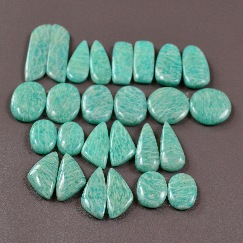 Image of 13 Pair 202Cts Natural Amazonite Cabochons Pair Gemstone Lot Mixed Shape Stones Wholesale Jewelry Making Supply 30x16 12x8mm #19438