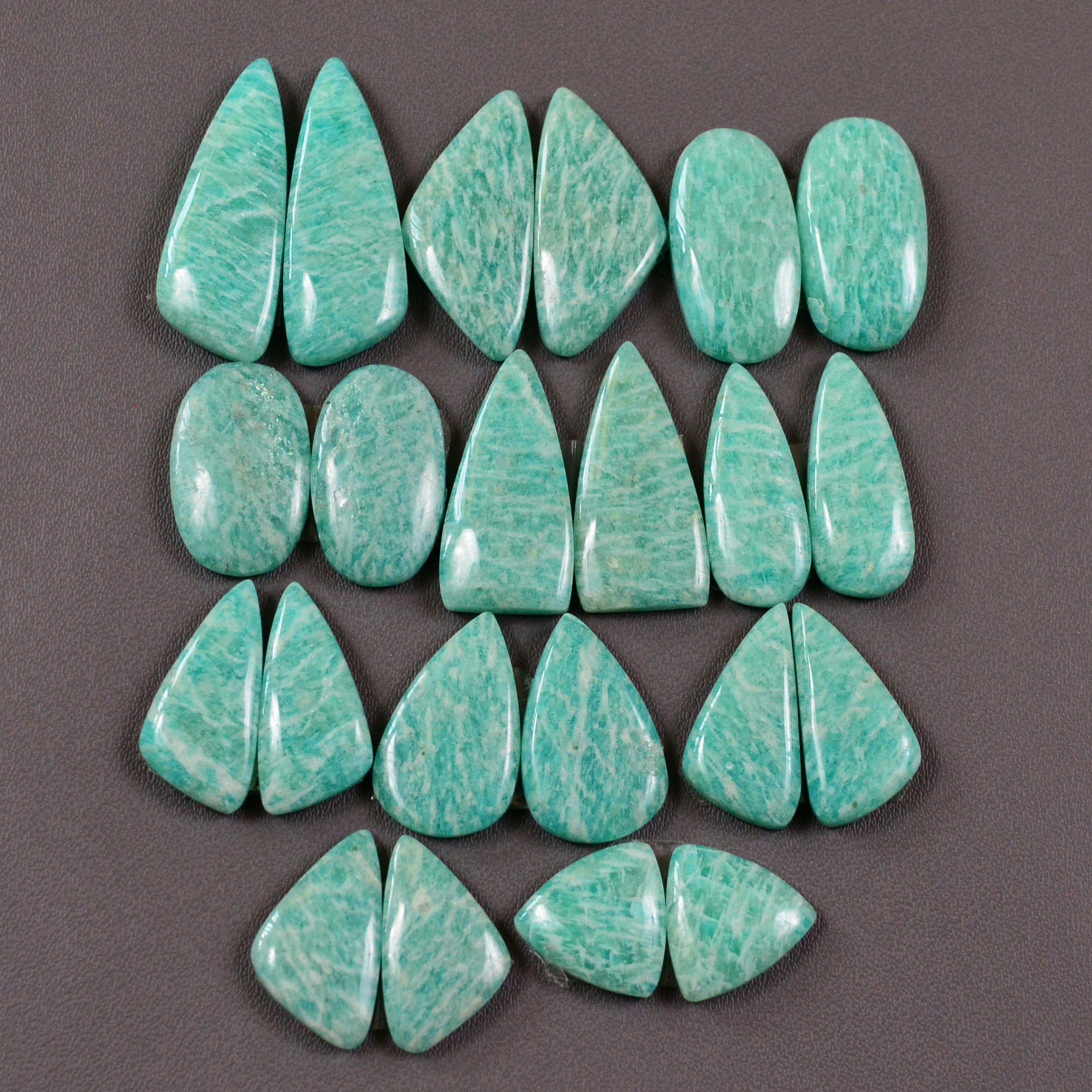 11 Pair 192Cts Natural Amazonite Cabochons Pair Gemstone Lot Mixed Shape Stones Wholesale Jewelry Making Supply 22x11 11x10mm 19439