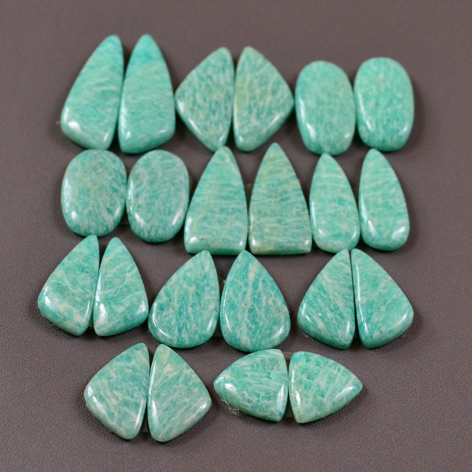 11 Pair 192Cts Natural Amazonite Cabochons Pair Gemstone Lot Mixed Shape Stones Wholesale Jewelry Making Supply 22x11 11x10mm 19439