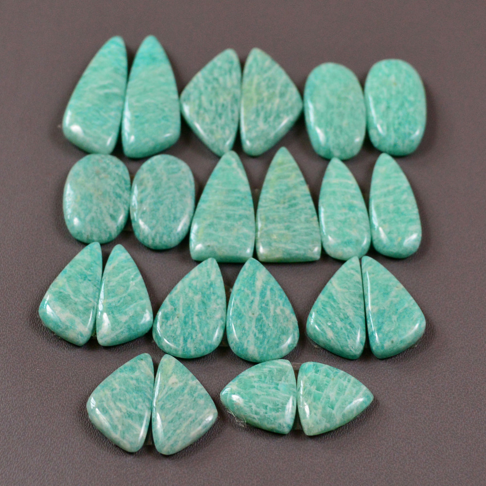 Image of 11 Pair 192Cts Natural Amazonite Cabochons Pair Gemstone Lot Mixed Shape Stones Wholesale Jewelry Making Supply 22x11 11x10mm #19439