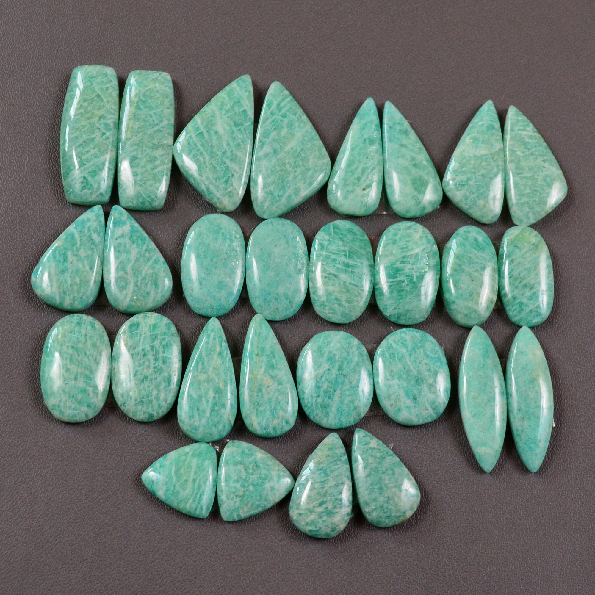 14 Pair 241Cts Natural Amazonite Cabochons Pair Gemstone Lot Mixed Shape Stones Wholesale Jewelry Making Supply 25x8 14x9mm 19440