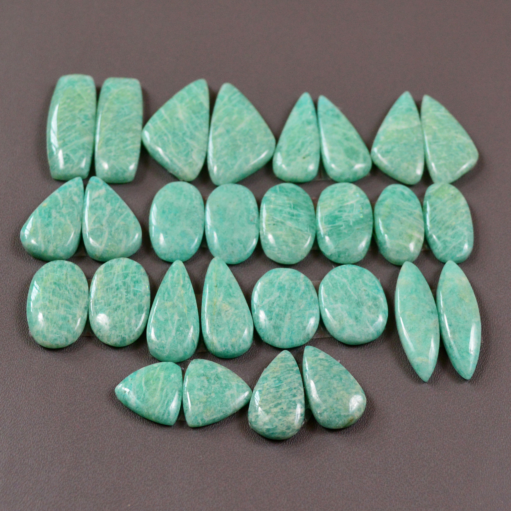 14 Pair 241Cts Natural Amazonite Cabochons Pair Gemstone Lot Mixed Shape Stones Wholesale Jewelry Making Supply 25x8 14x9mm 19440