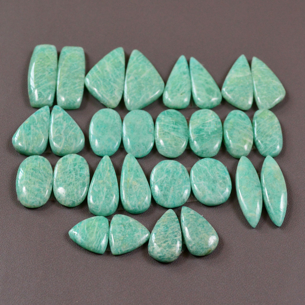 Image of 14 Pair 241Cts Natural Amazonite Cabochons Pair Gemstone Lot Mixed Shape Stones Wholesale Jewelry Making Supply 25x8 14x9mm #19440