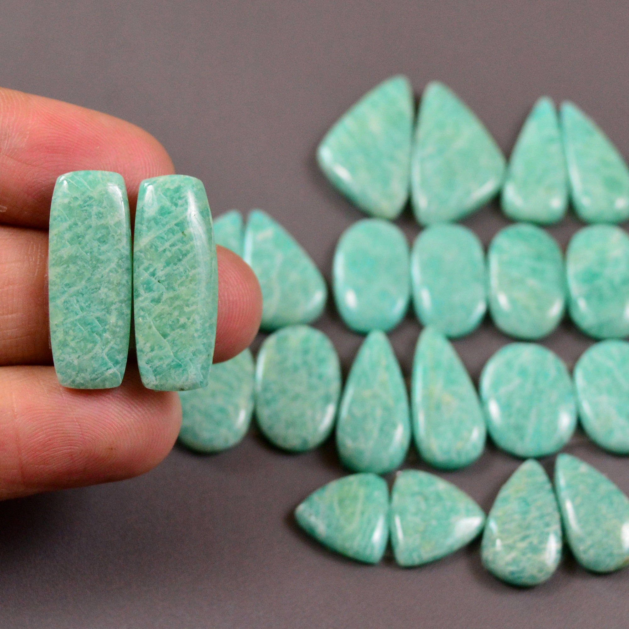 14 Pair 241Cts Natural Amazonite Cabochons Pair Gemstone Lot Mixed Shape Stones Wholesale Jewelry Making Supply 25x8 14x9mm 19440