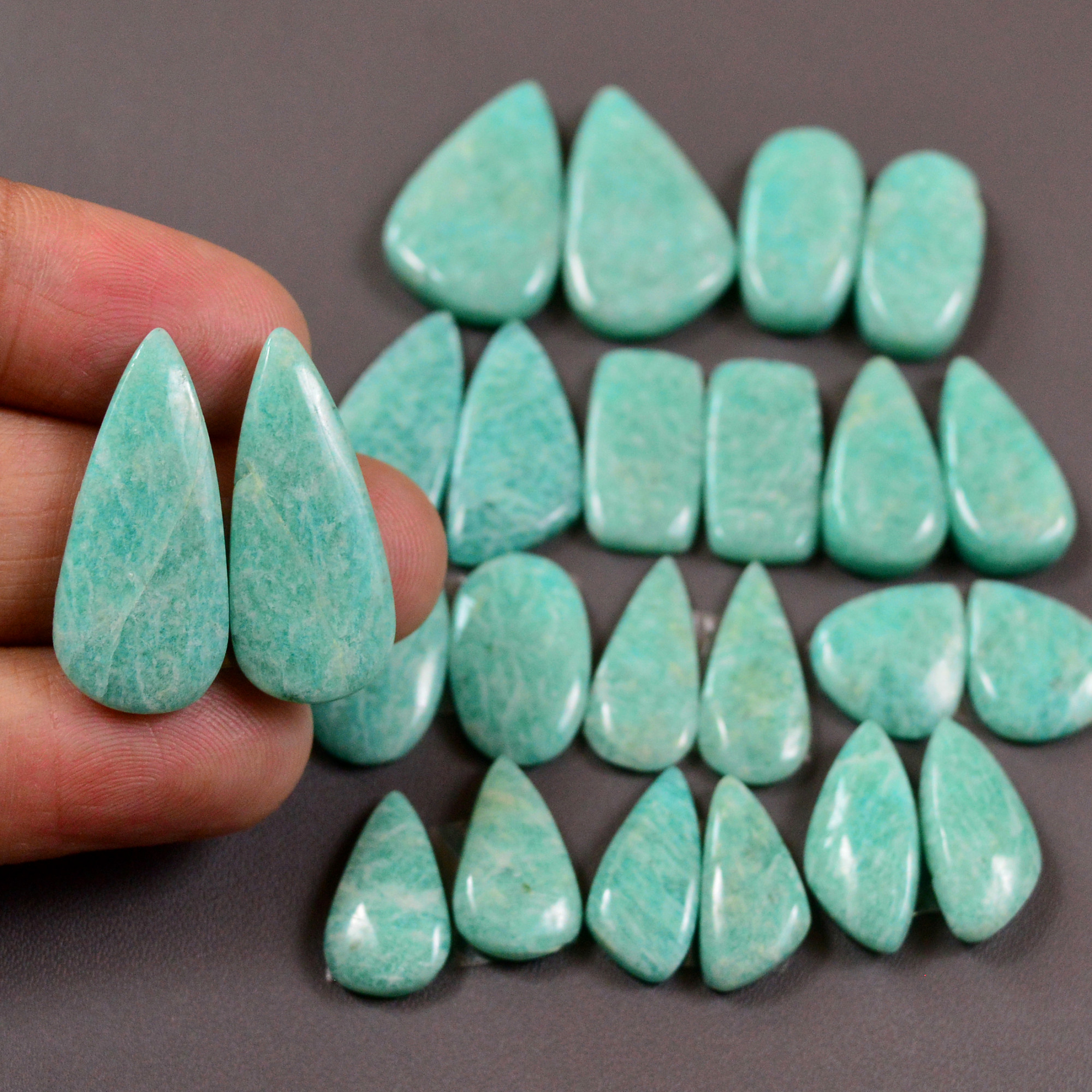 12 Pair 161Cts Natural Amazonite Cabochons Pair Gemstone Lot Mixed Shape Stones Wholesale Jewelry Making Supply 25x10 11x10mm 19441