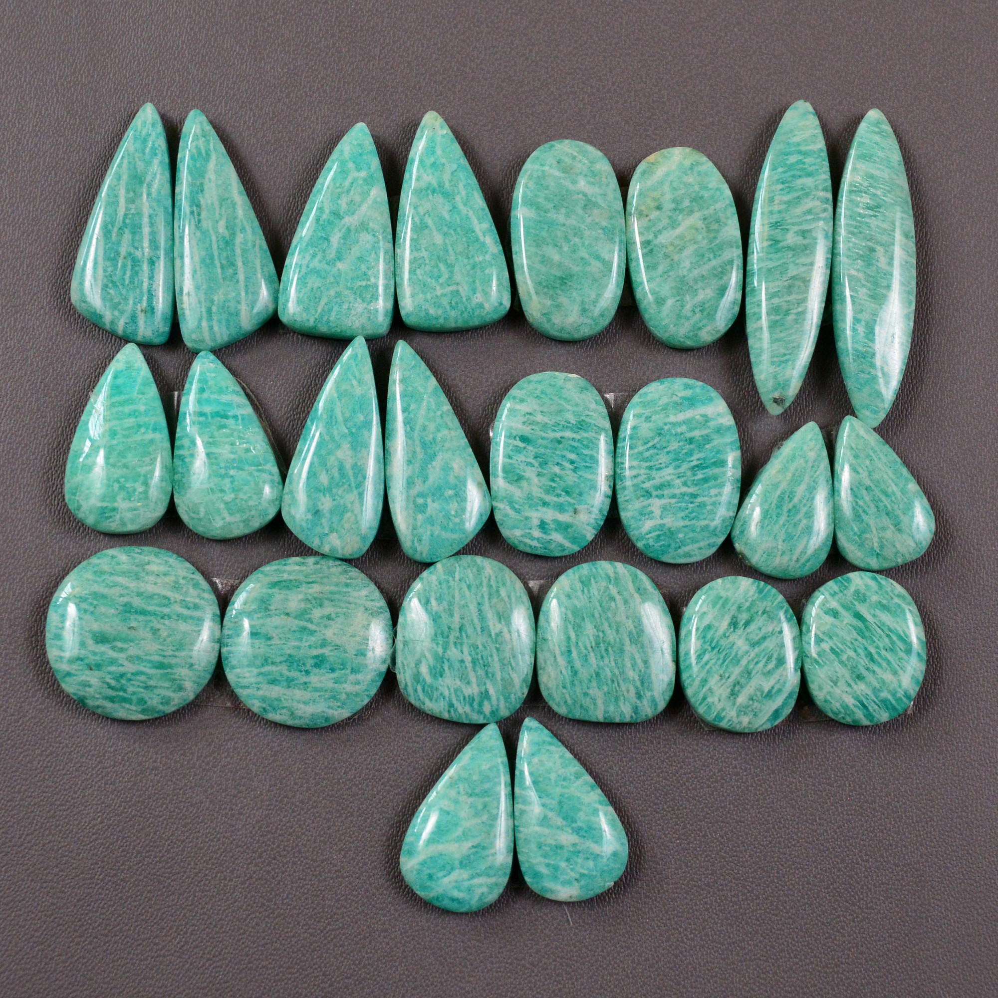 12 Pair 169 Cts Natural Amazonite Cabochons Pair Gemstone Lot Mixed Shape Stones Wholesale Jewelry Making Supply 25x8 14x9mm 19435