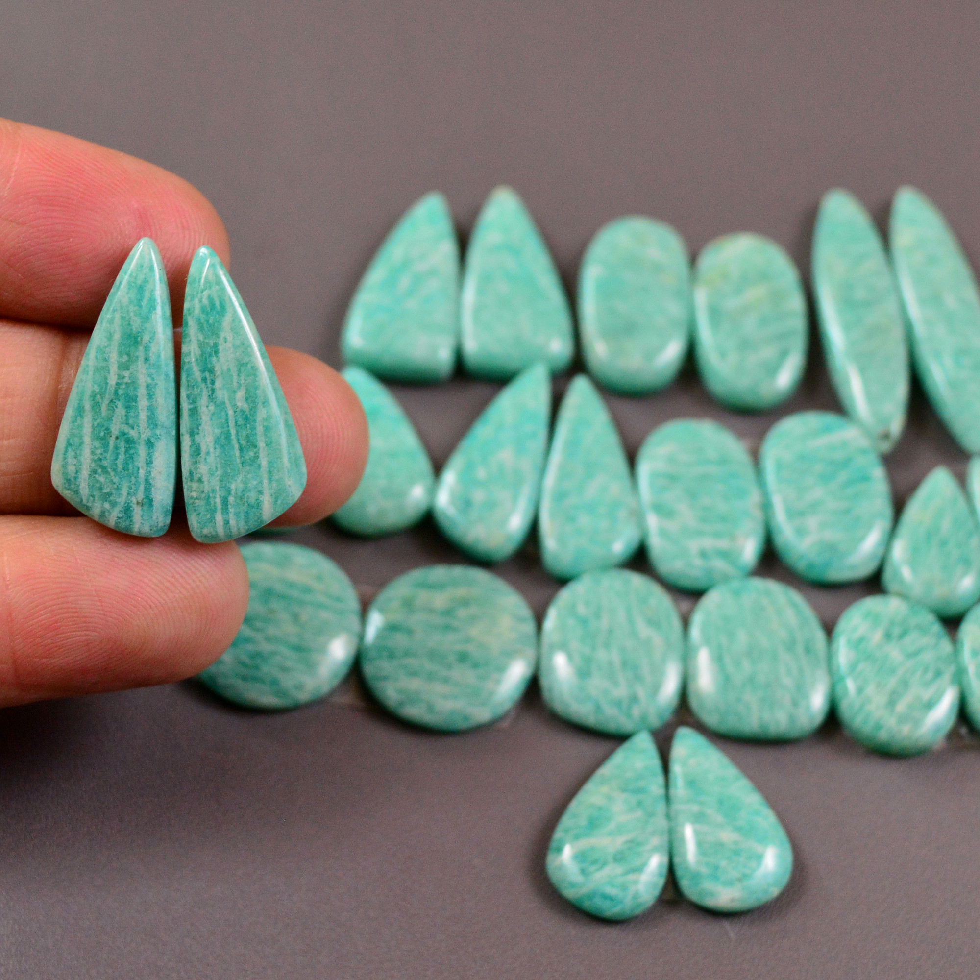 12 Pair 169 Cts Natural Amazonite Cabochons Pair Gemstone Lot Mixed Shape Stones Wholesale Jewelry Making Supply 25x8 14x9mm 19435