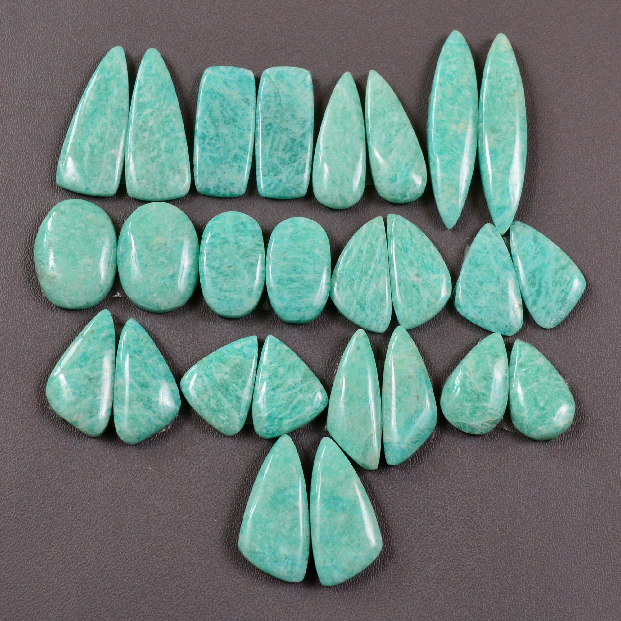 13 Pair 180Cts Natural Amazonite Cabochons Pair Gemstone Lot Mixed Shape Stones Wholesale Jewelry Making Supply 32x5 15x10mm 19443