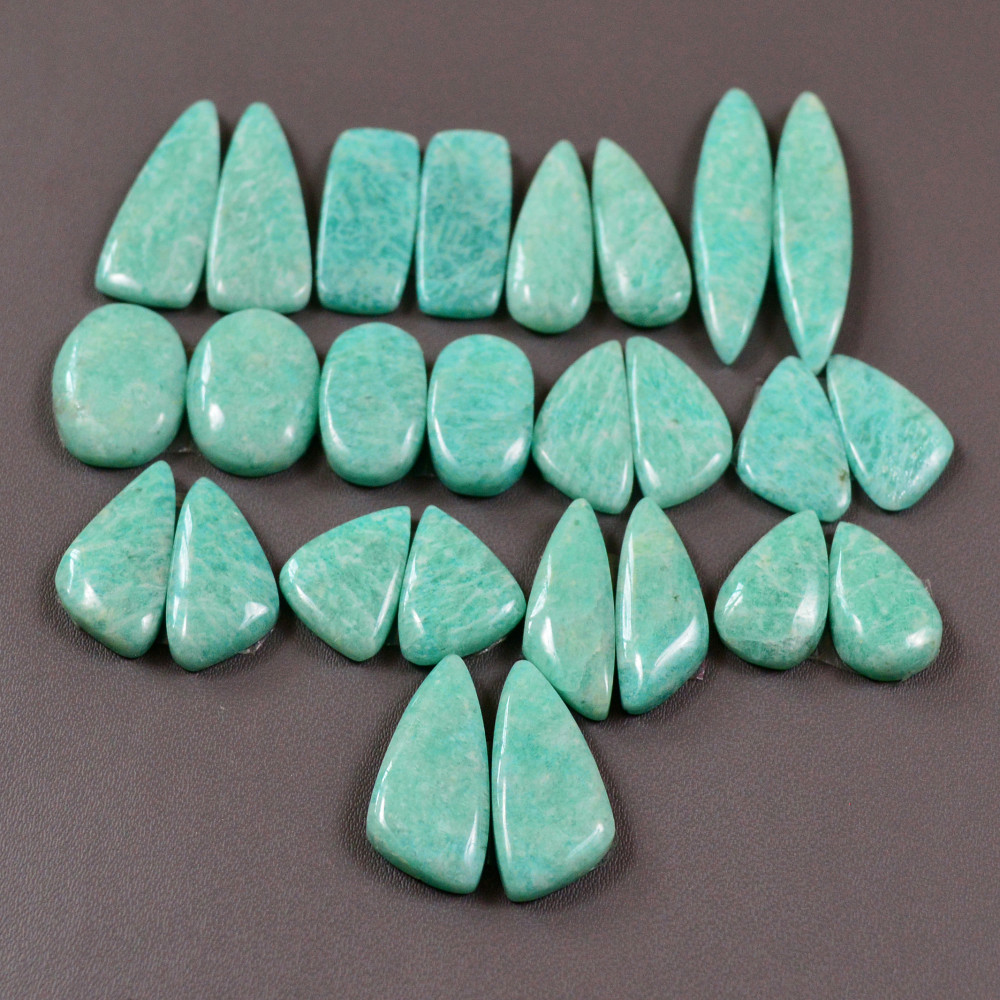 Image of 13 Pair 180Cts Natural Amazonite Cabochons Pair Gemstone Lot Mixed Shape Stones Wholesale Jewelry Making Supply 32x5 15x10mm #19443