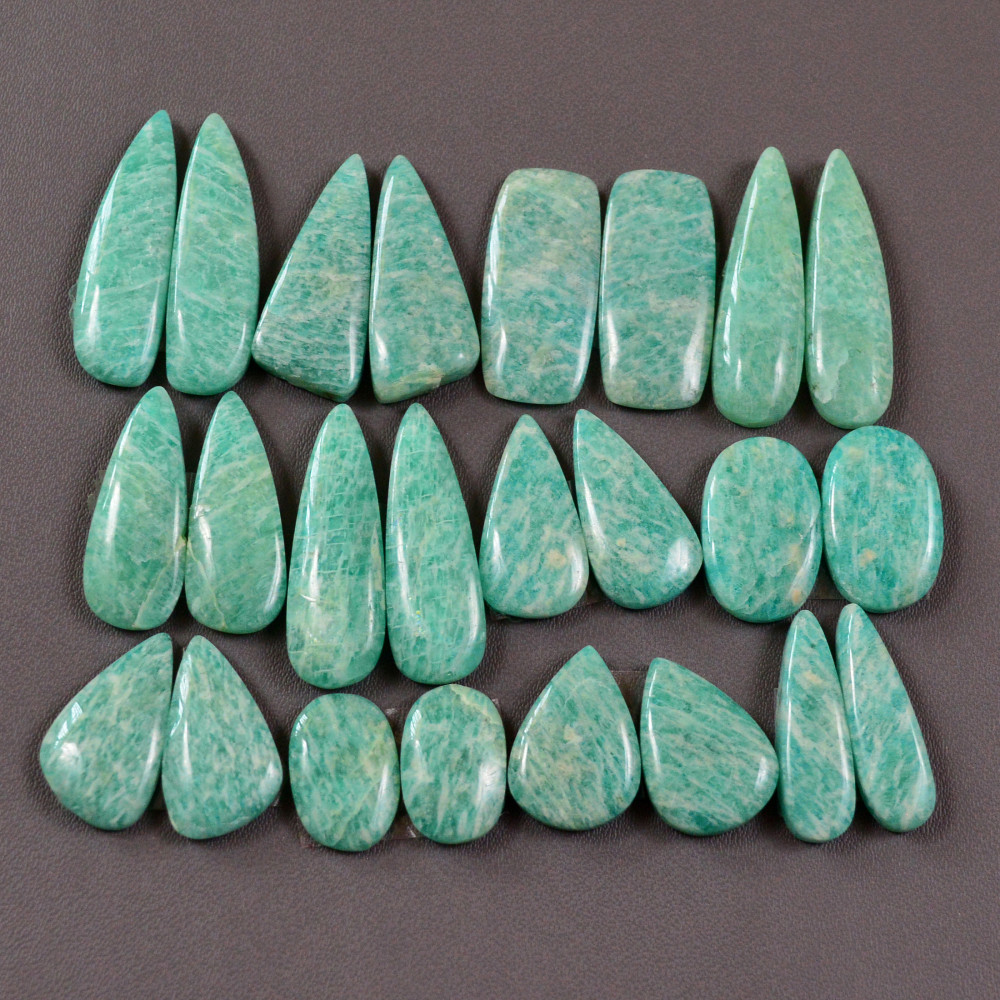 Image of 12 Pair 177Cts Natural Amazonite Cabochons Pair Gemstone Lot Mixed Shape Stones Wholesale Jewelry Making Supply 26x6 14x9mm #19444