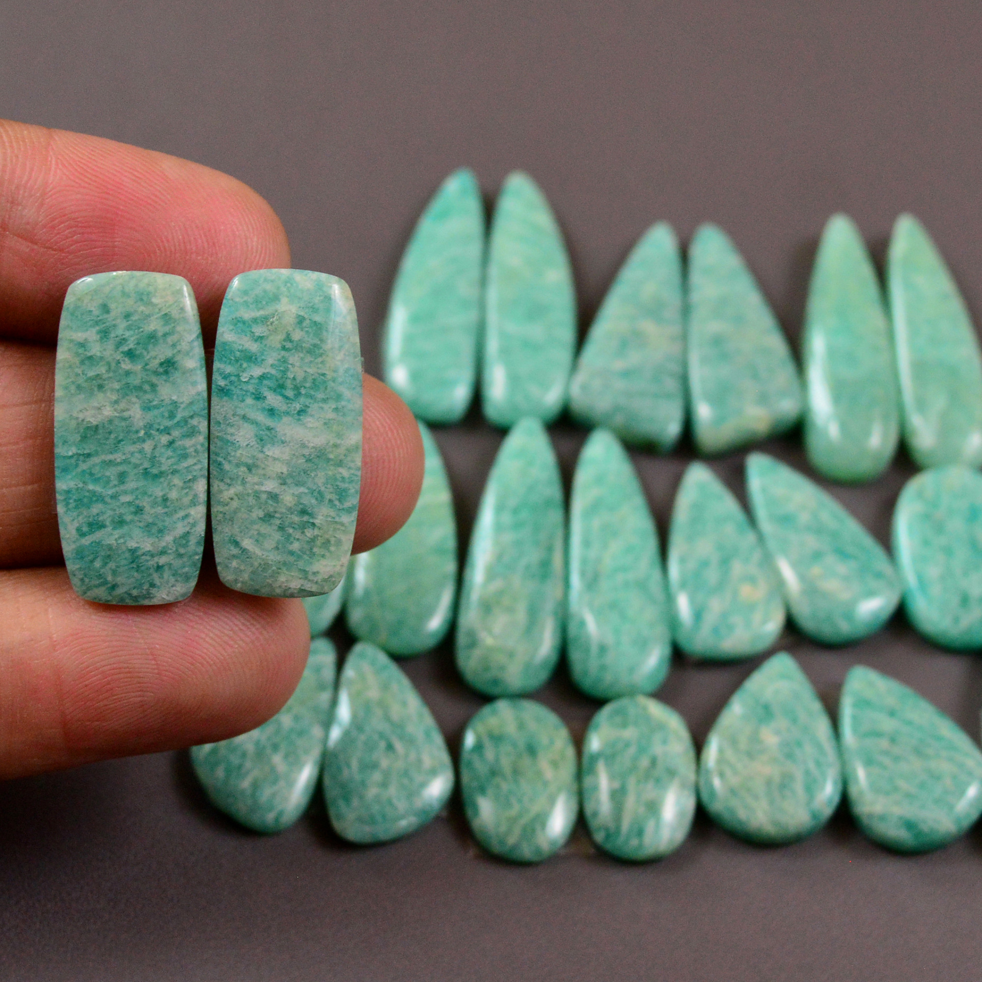 12 Pair 177Cts Natural Amazonite Cabochons Pair Gemstone Lot Mixed Shape Stones Wholesale Jewelry Making Supply 26x6 14x9mm 19444