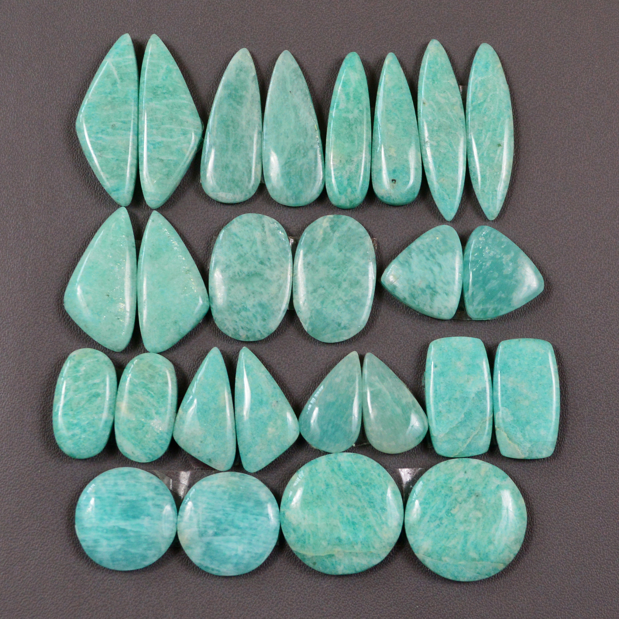 13 Pair 189Cts Natural Amazonite Cabochons Pair Gemstone Lot Mixed Shape Stones Wholesale Jewelry Making Supply 25x7 11x11mm 19445