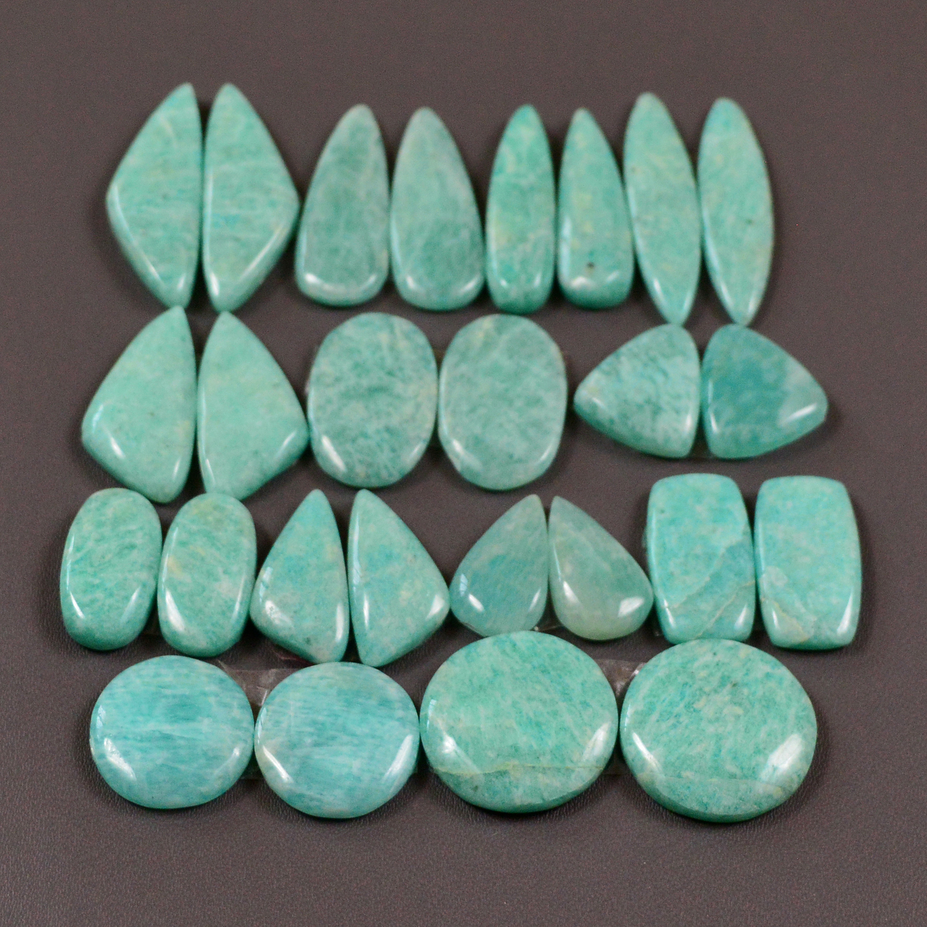 13 Pair 189Cts Natural Amazonite Cabochons Pair Gemstone Lot Mixed Shape Stones Wholesale Jewelry Making Supply 25x7 11x11mm 19445