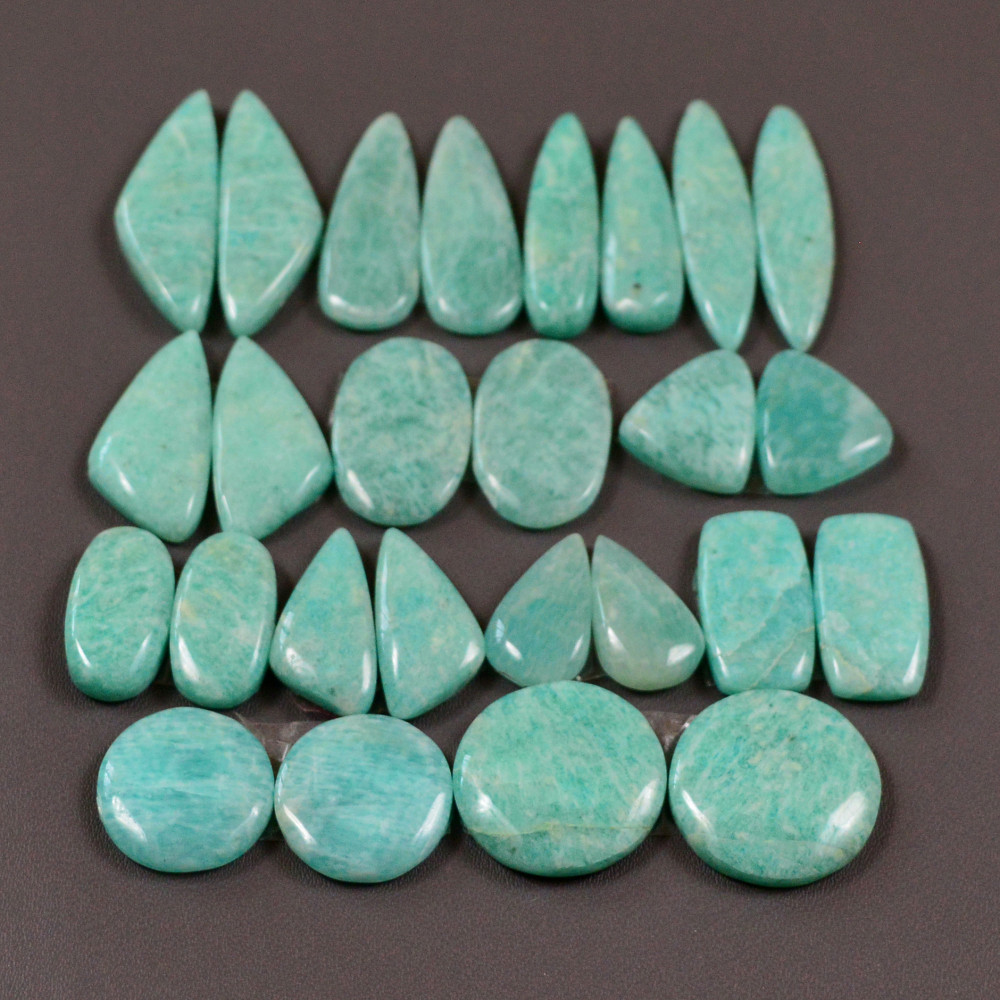 Image of 13 Pair 189Cts Natural Amazonite Cabochons Pair Gemstone Lot Mixed Shape Stones Wholesale Jewelry Making Supply 25x7 11x11mm #19445