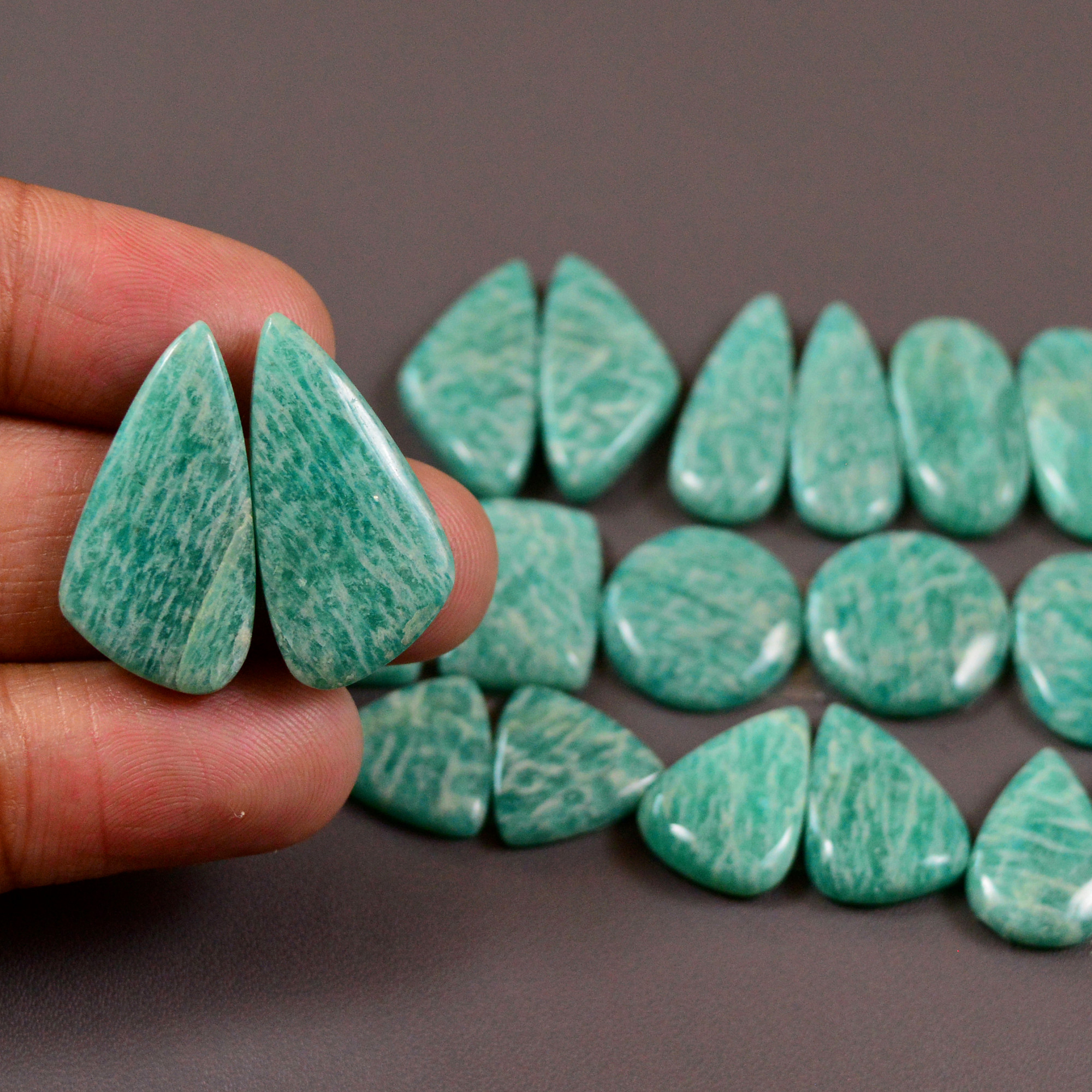 10 Pair 160Cts Natural Amazonite Cabochons Pair Gemstone Lot Mixed Shape Stones Wholesale Jewelry Making Supply 21x6 14x8mm 19446