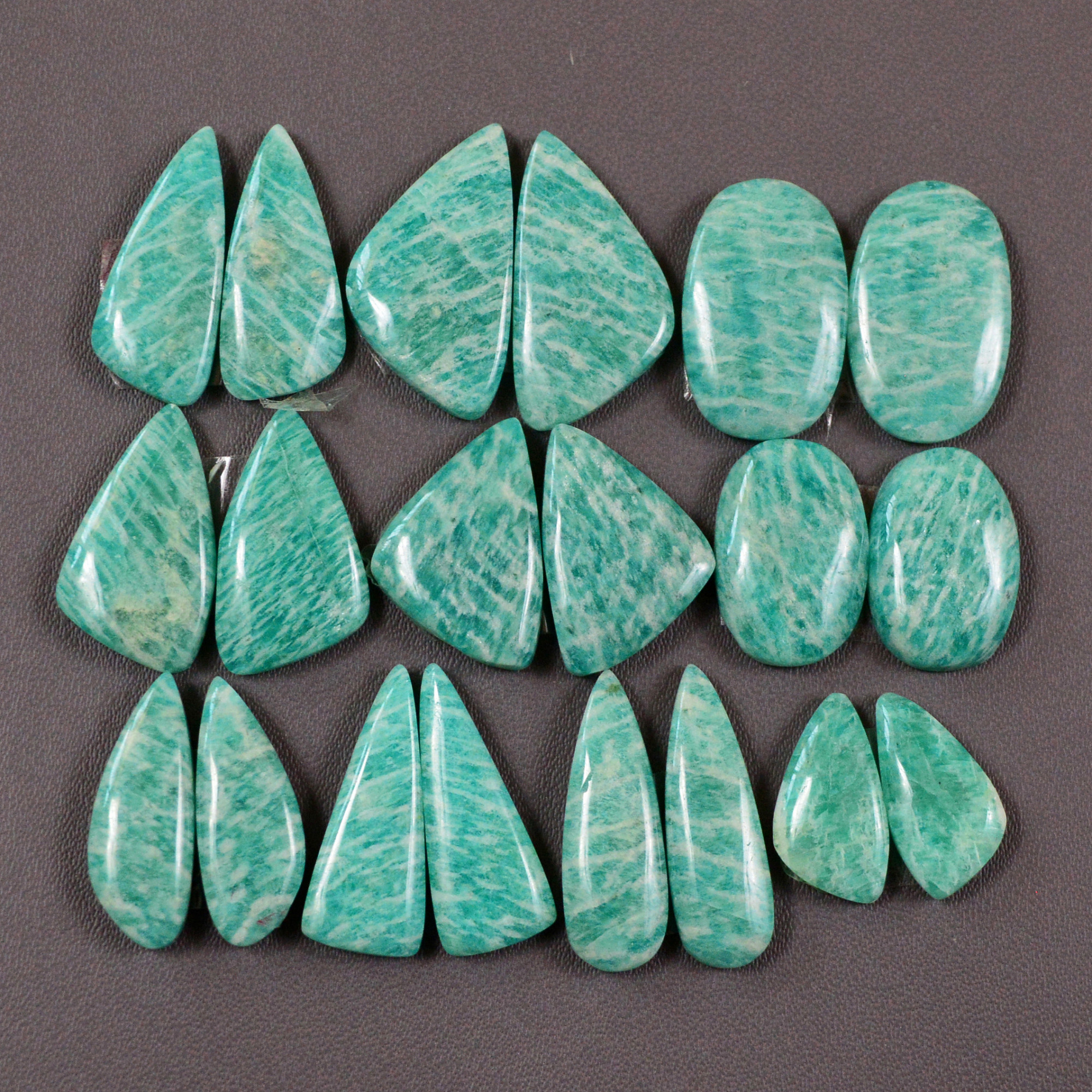 10 Pair 135Cts Natural Amazonite Cabochons Pair Gemstone Lot Mixed Shape Stones Wholesale Jewelry Making Supply 19x6 9x6mm 19448