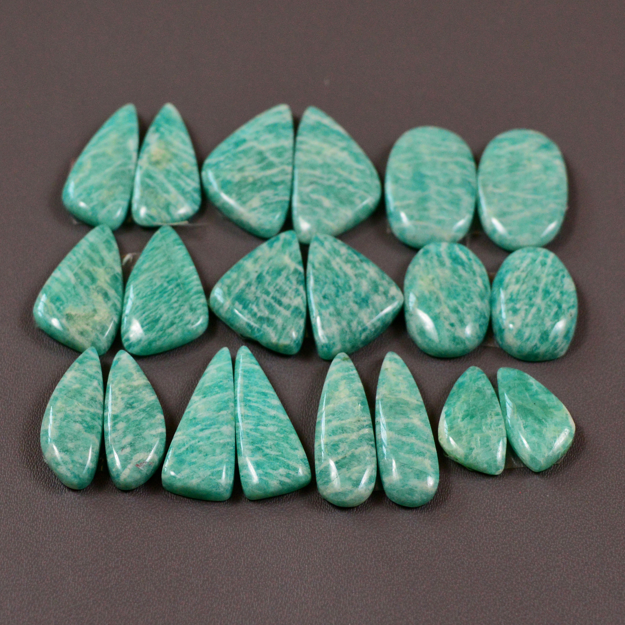 10 Pair 135Cts Natural Amazonite Cabochons Pair Gemstone Lot Mixed Shape Stones Wholesale Jewelry Making Supply 19x6 9x6mm 19448
