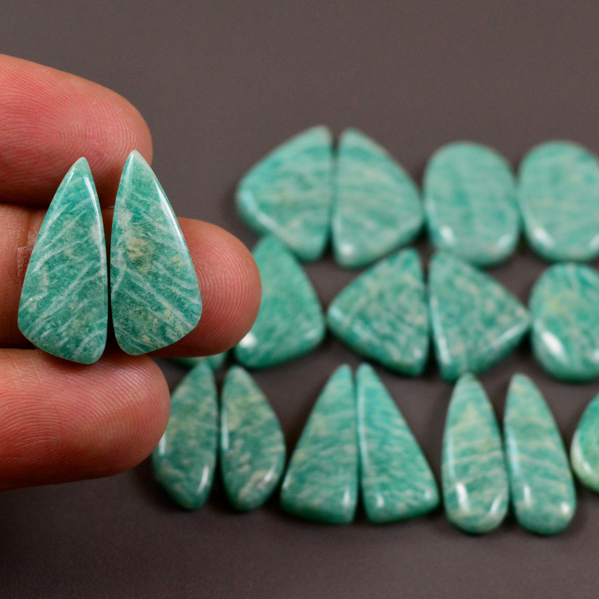 10 Pair 135Cts Natural Amazonite Cabochons Pair Gemstone Lot Mixed Shape Stones Wholesale Jewelry Making Supply 19x6 9x6mm 19448