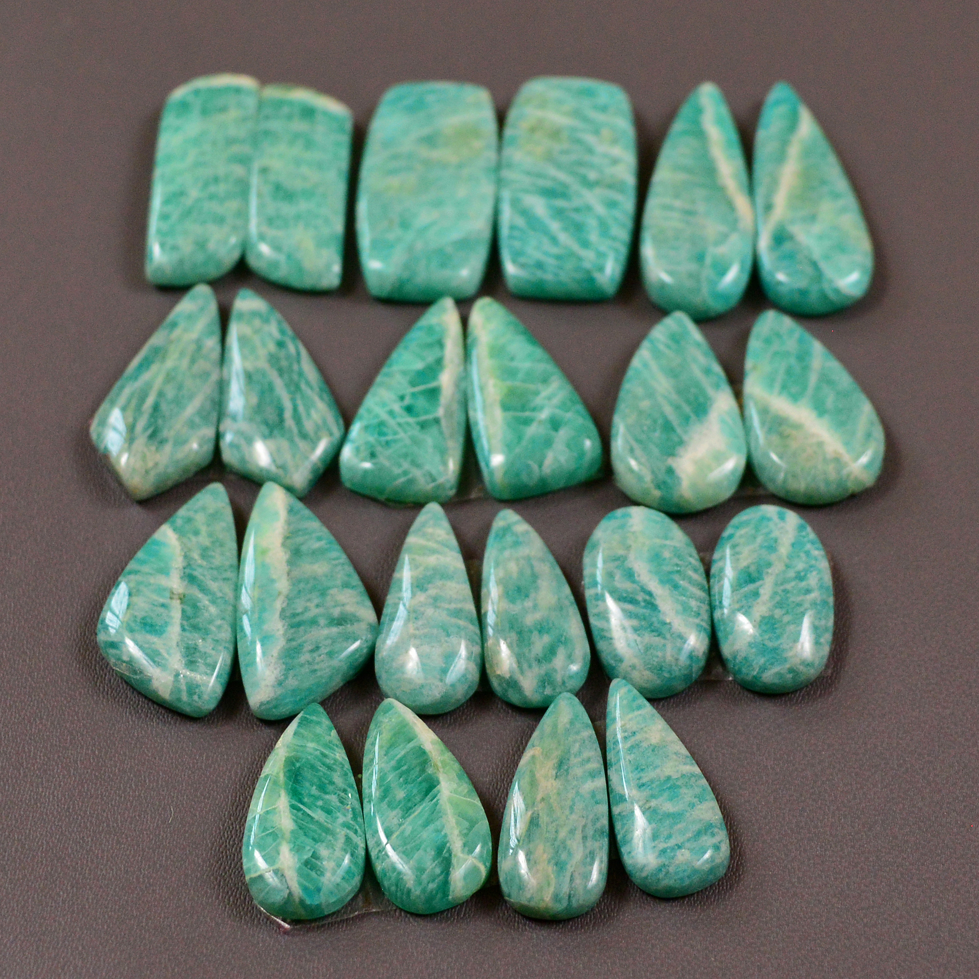 11 Pair 162Cts Natural Amazonite Cabochons Pair Gemstone Lot Mixed Shape Stones Wholesale Jewelry Making Supply 20x10 19x6mm 19449