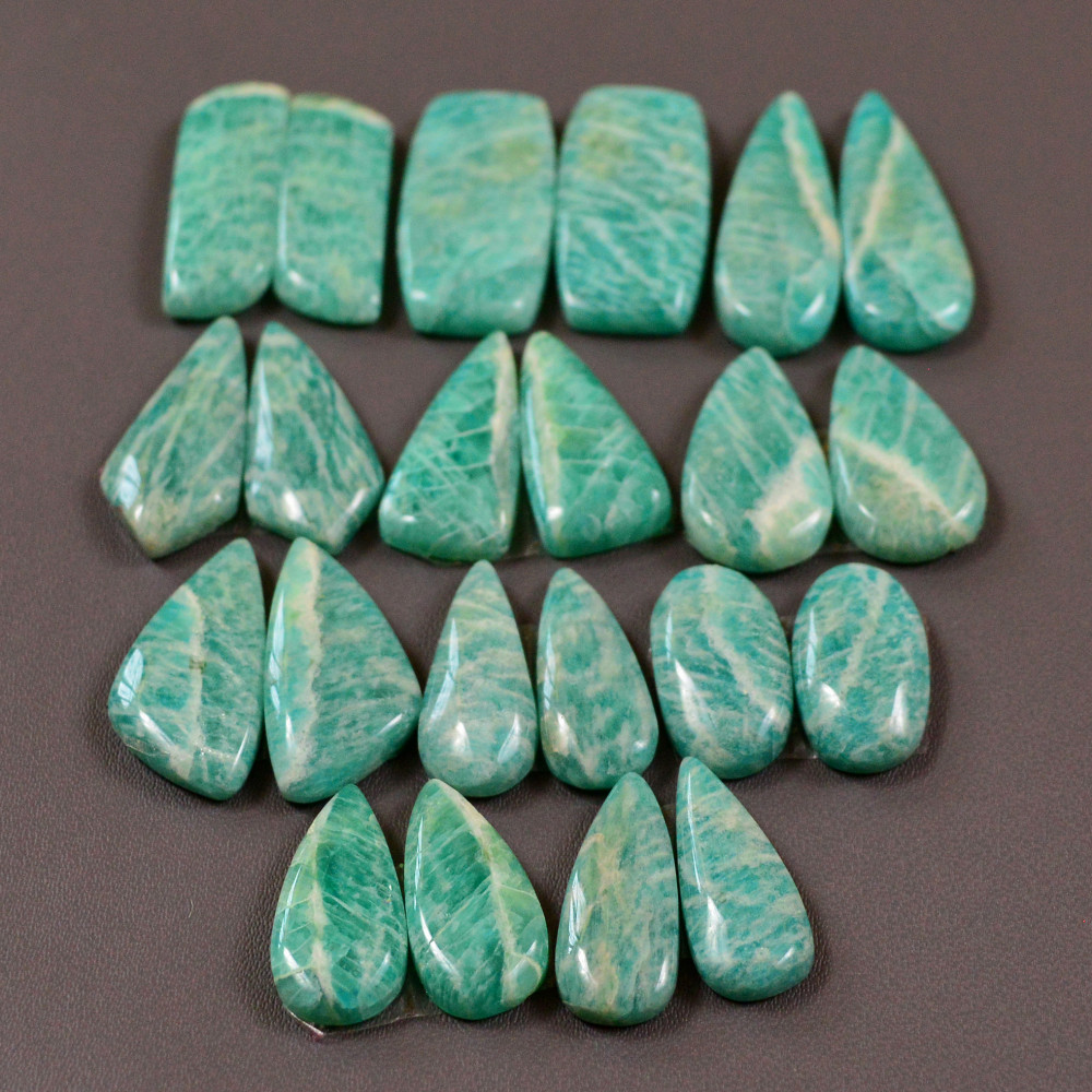 Image of 11 Pair 162Cts Natural Amazonite Cabochons Pair Gemstone Lot Mixed Shape Stones Wholesale Jewelry Making Supply 20x10 19x6mm #19449