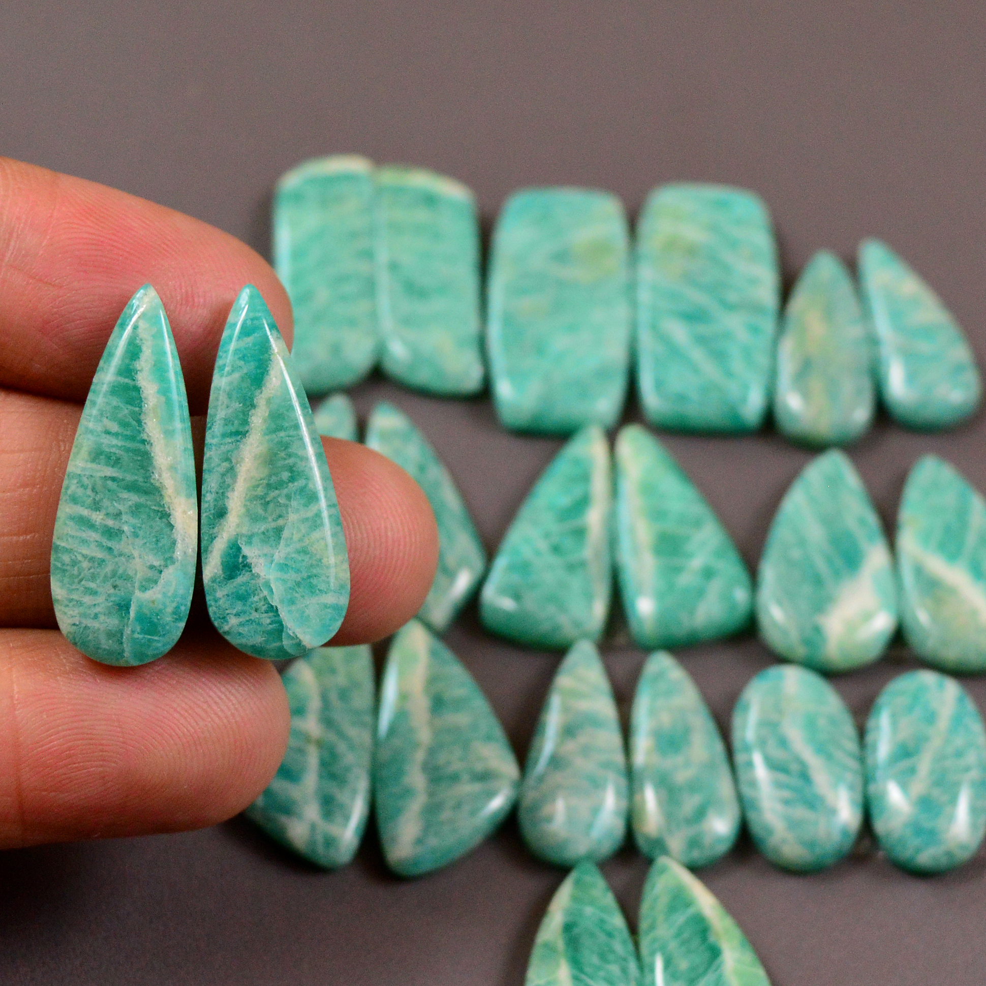 11 Pair 162Cts Natural Amazonite Cabochons Pair Gemstone Lot Mixed Shape Stones Wholesale Jewelry Making Supply 20x10 19x6mm 19449