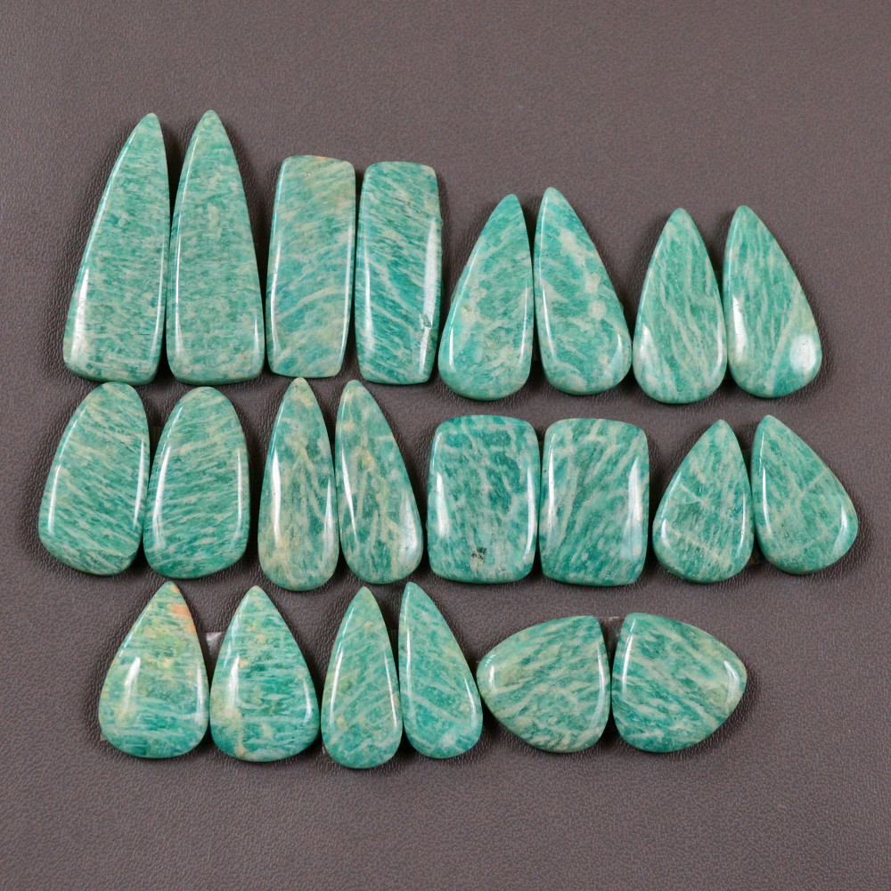 Image of 11 Pair 159Cts Natural Amazonite Cabochons Pair Gemstone Lot Mixed Shape Stones Wholesale Jewelry Making Supply 26x8 10x10mm #19450