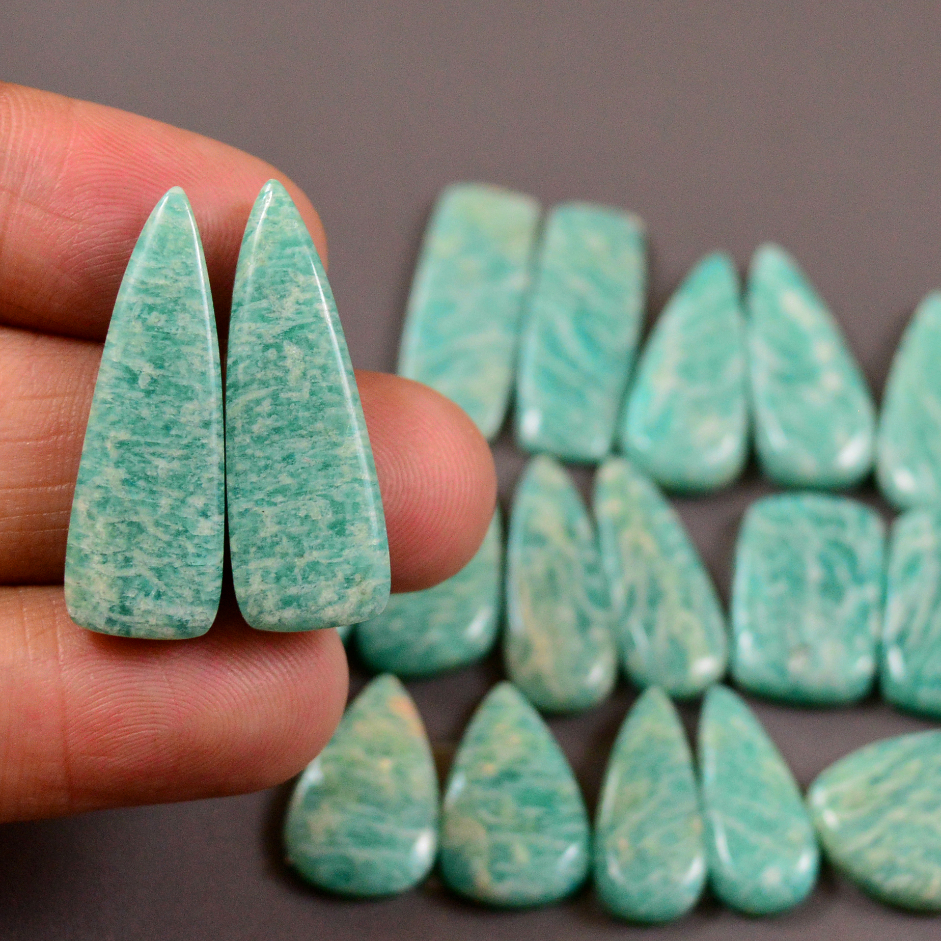 11 Pair 159Cts Natural Amazonite Cabochons Pair Gemstone Lot Mixed Shape Stones Wholesale Jewelry Making Supply 26x8 10x10mm 19450