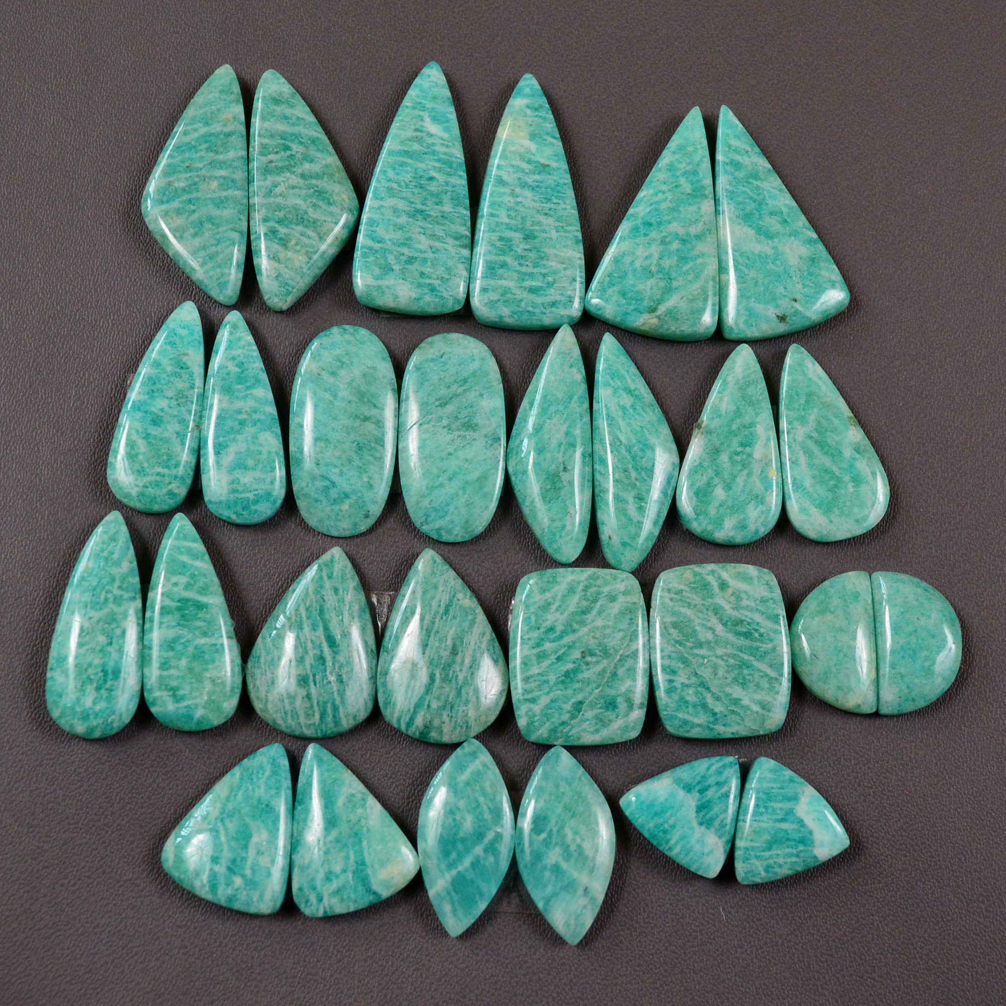 14 Pair 196Cts Natural Amazonite Cabochons Pair Gemstone Lot Mixed Shape Stones Wholesale Jewelry Making Supply 25x9 16x7mm 19451