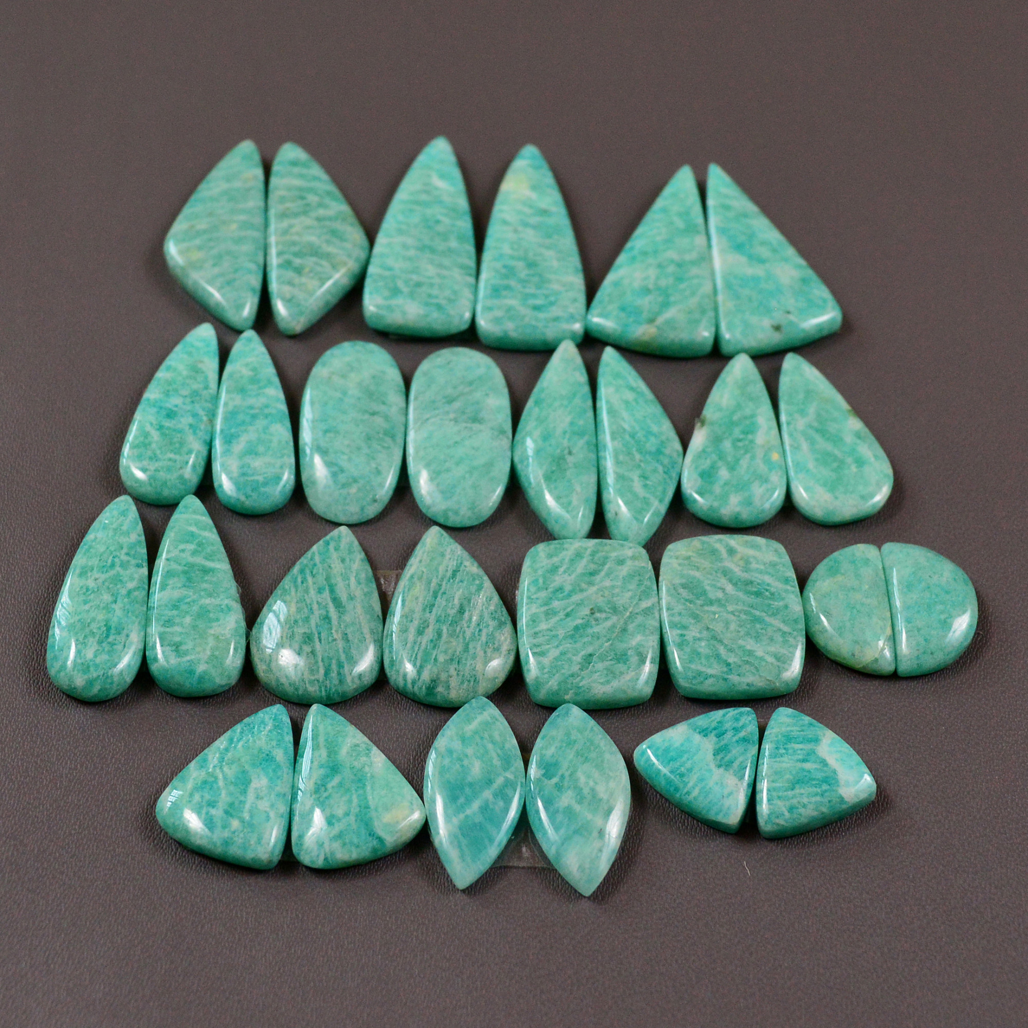 14 Pair 196Cts Natural Amazonite Cabochons Pair Gemstone Lot Mixed Shape Stones Wholesale Jewelry Making Supply 25x9 16x7mm 19451