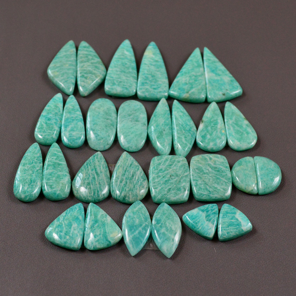 Image of 14 Pair 196Cts Natural Amazonite Cabochons Pair Gemstone Lot Mixed Shape Stones Wholesale Jewelry Making Supply 25x9 16x7mm #19451