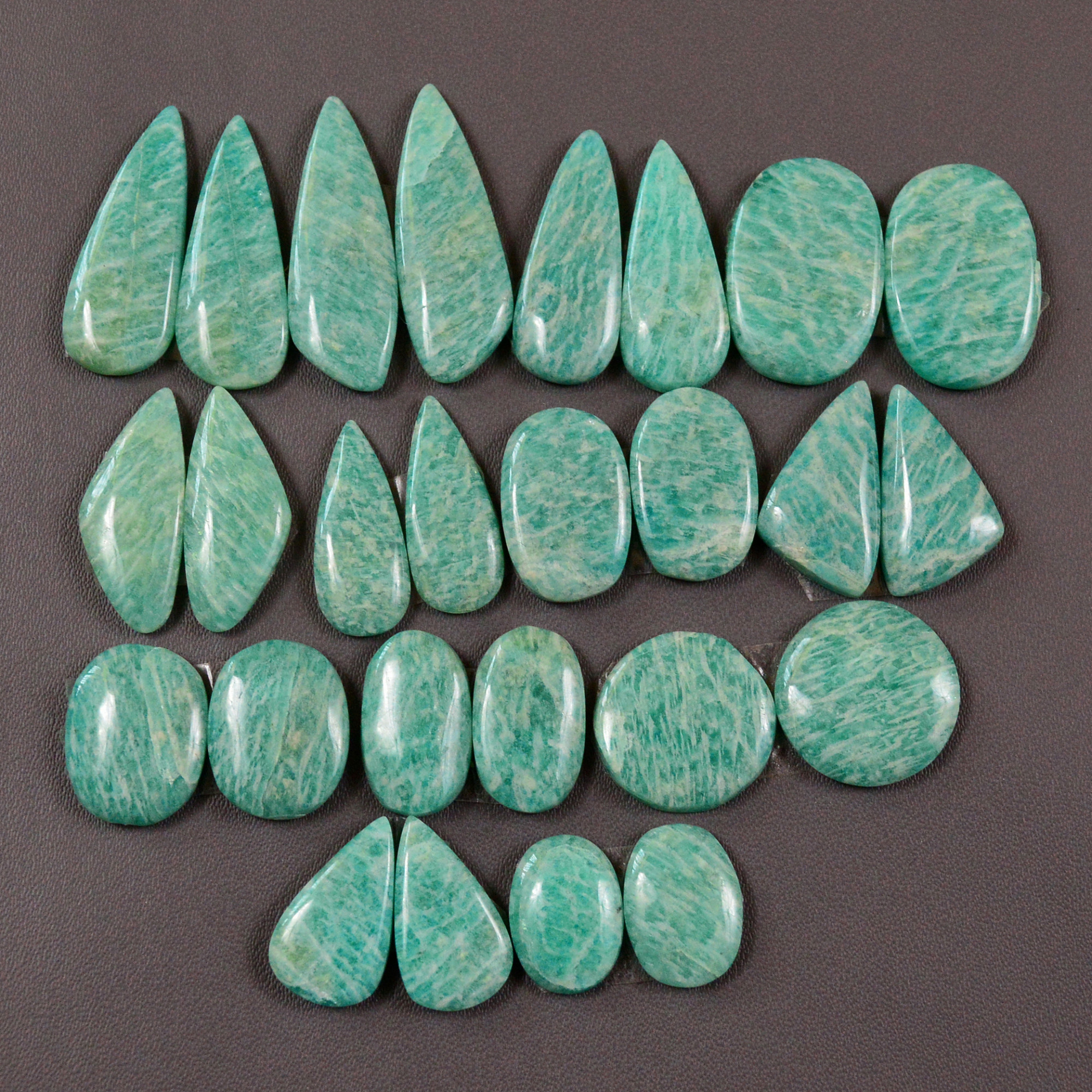 13 Pair 186Cts Natural Amazonite Cabochons Pair Gemstone Lot Mixed Shape Stones Wholesale Jewelry Making Supply 26x7 14x14mm 19452