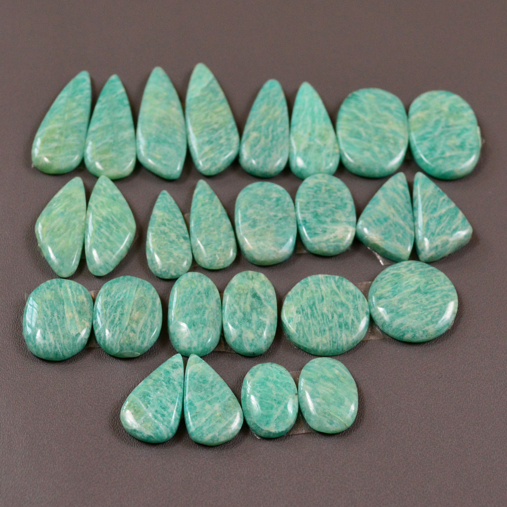 Image of 13 Pair 186Cts Natural Amazonite Cabochons Pair Gemstone Lot Mixed Shape Stones Wholesale Jewelry Making Supply 26x7 14x14mm #19452