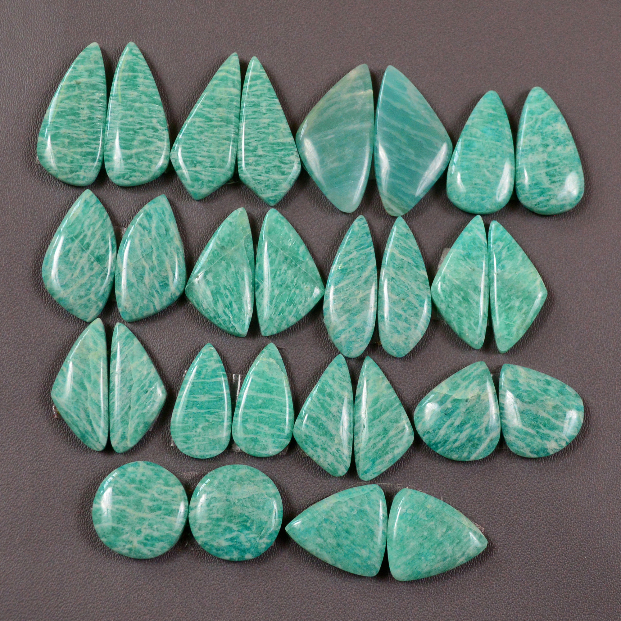 14 Pair 190Cts Natural Amazonite Cabochons Pair Gemstone Lot Mixed Shape Stones Wholesale Jewelry Making Supply 22x8 12x12mm 19453
