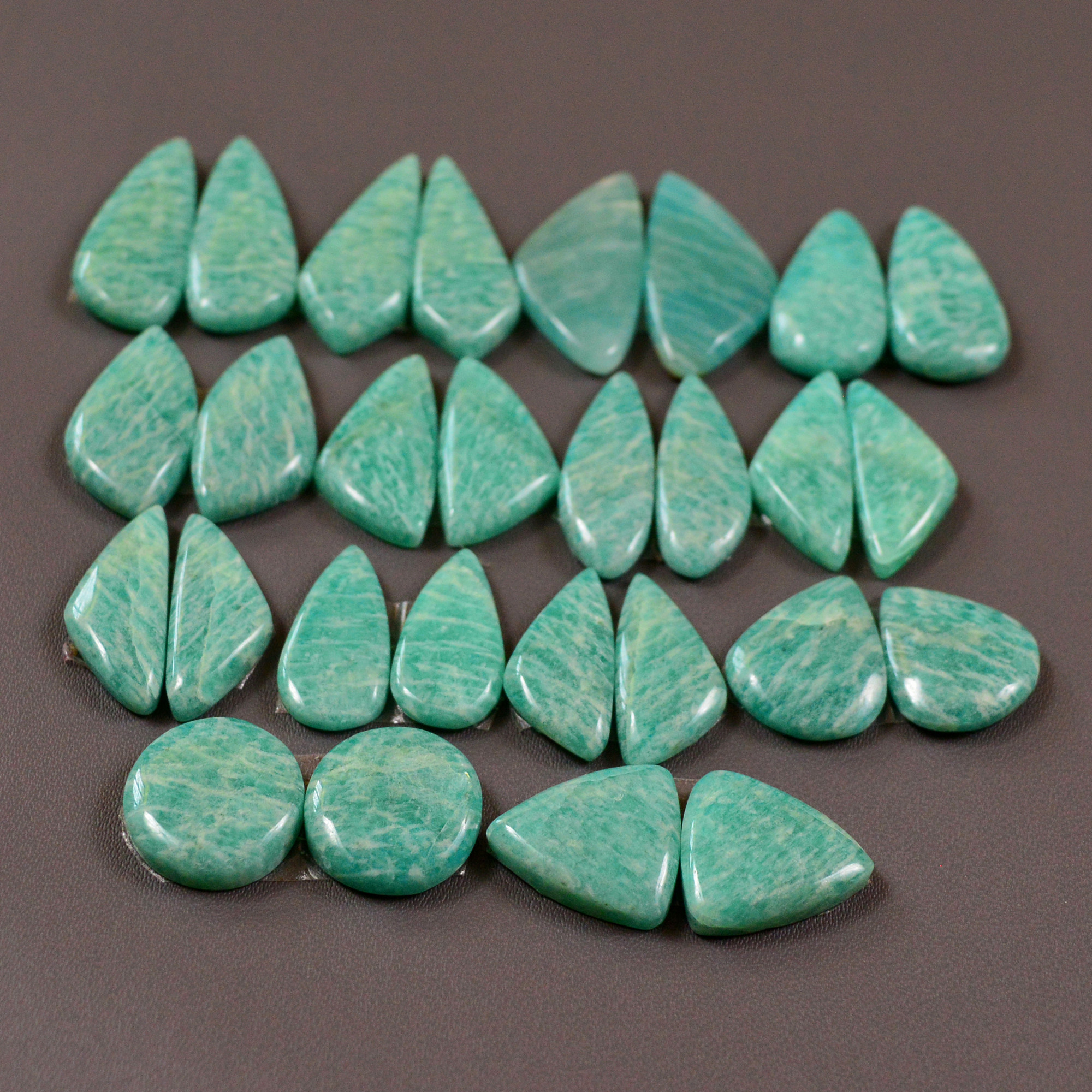 14 Pair 190Cts Natural Amazonite Cabochons Pair Gemstone Lot Mixed Shape Stones Wholesale Jewelry Making Supply 22x8  12x12mm 19453