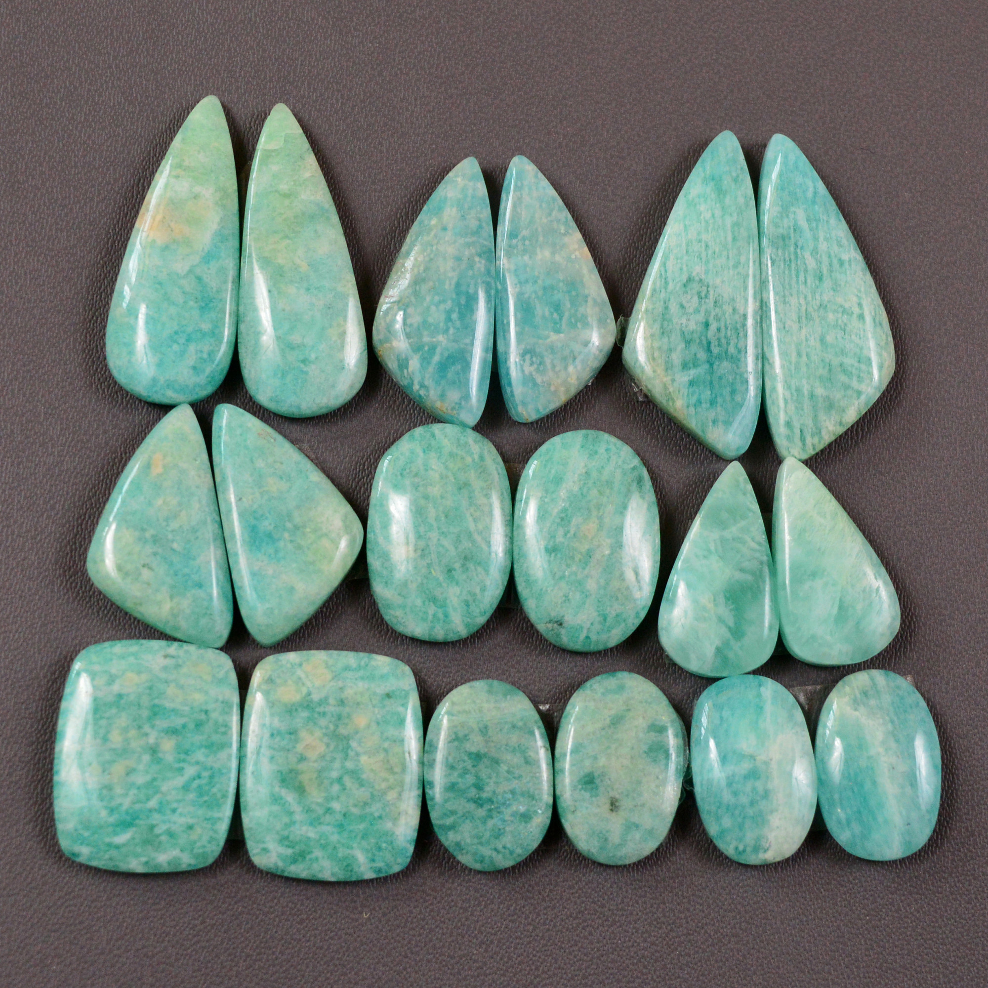 9 Pair 143Cts Natural Amazonite Cabochons Pair Gemstone Lot Mixed Shape Stones Wholesale Jewelry Making Supply 25x9 12x7mm 19455