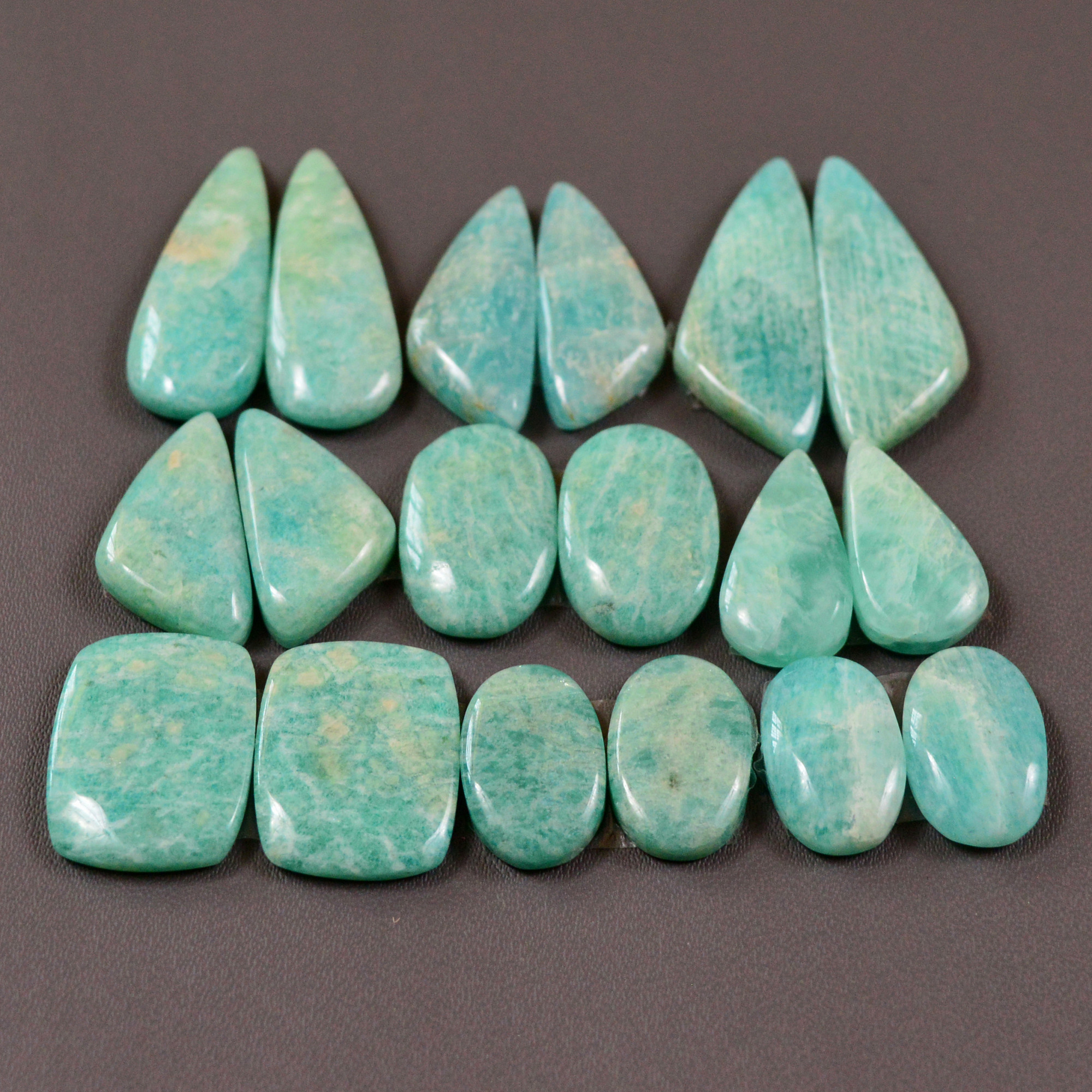 9 Pair 143Cts Natural Amazonite Cabochons Pair Gemstone Lot Mixed Shape Stones Wholesale Jewelry Making Supply 25x9 12x7mm 19455