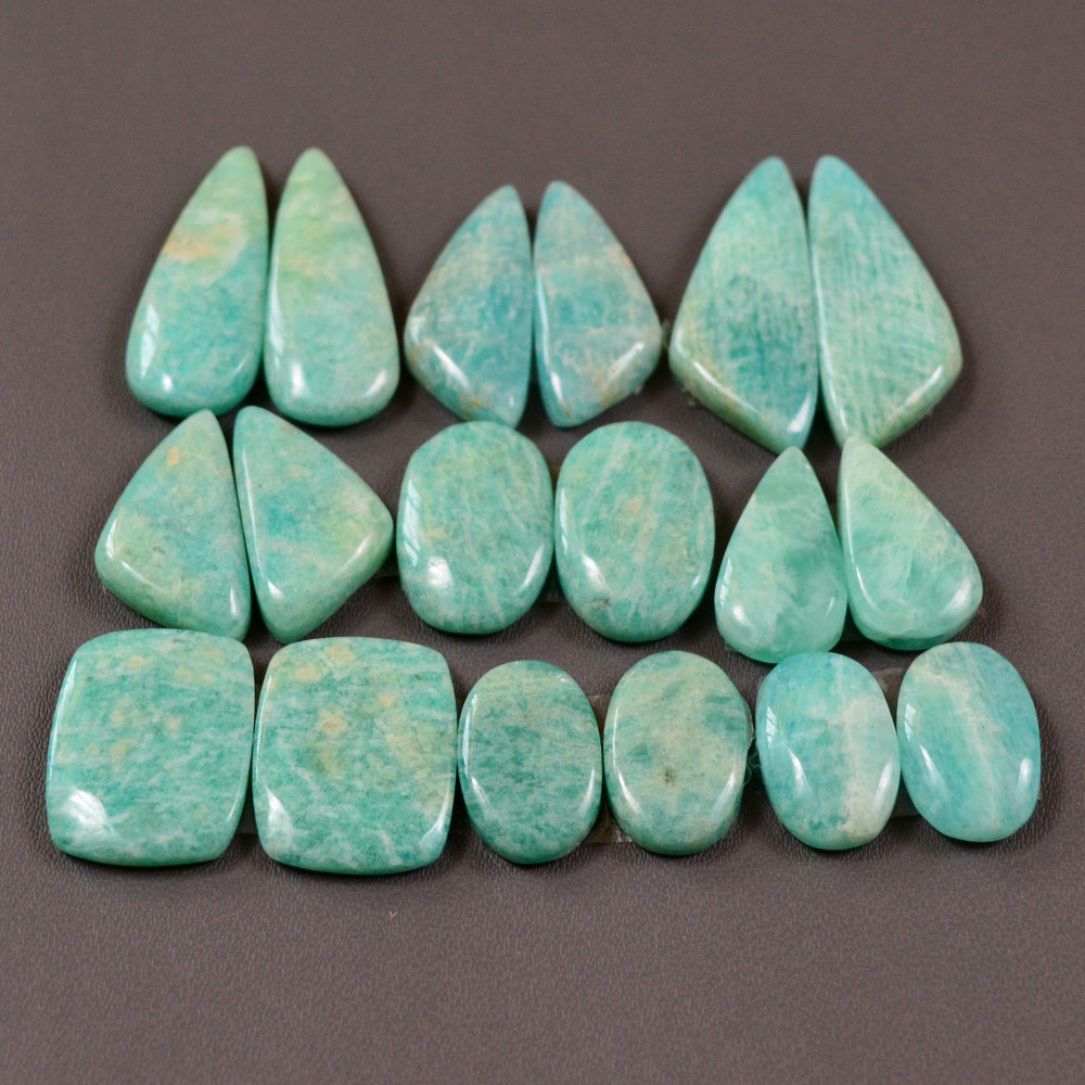 Image of 9 Pair 143Cts Natural Amazonite Cabochons Pair Gemstone Lot Mixed Shape Stones Wholesale Jewelry Making Supply 25x9 12x7mm #19455