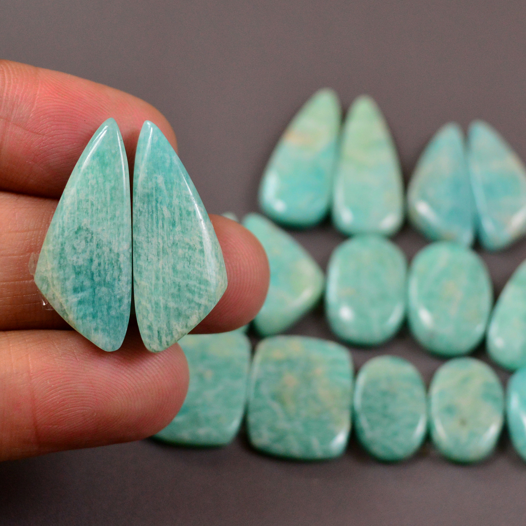 9 Pair 143Cts Natural Amazonite Cabochons Pair Gemstone Lot Mixed Shape Stones Wholesale Jewelry Making Supply 25x9 12x7mm 19455