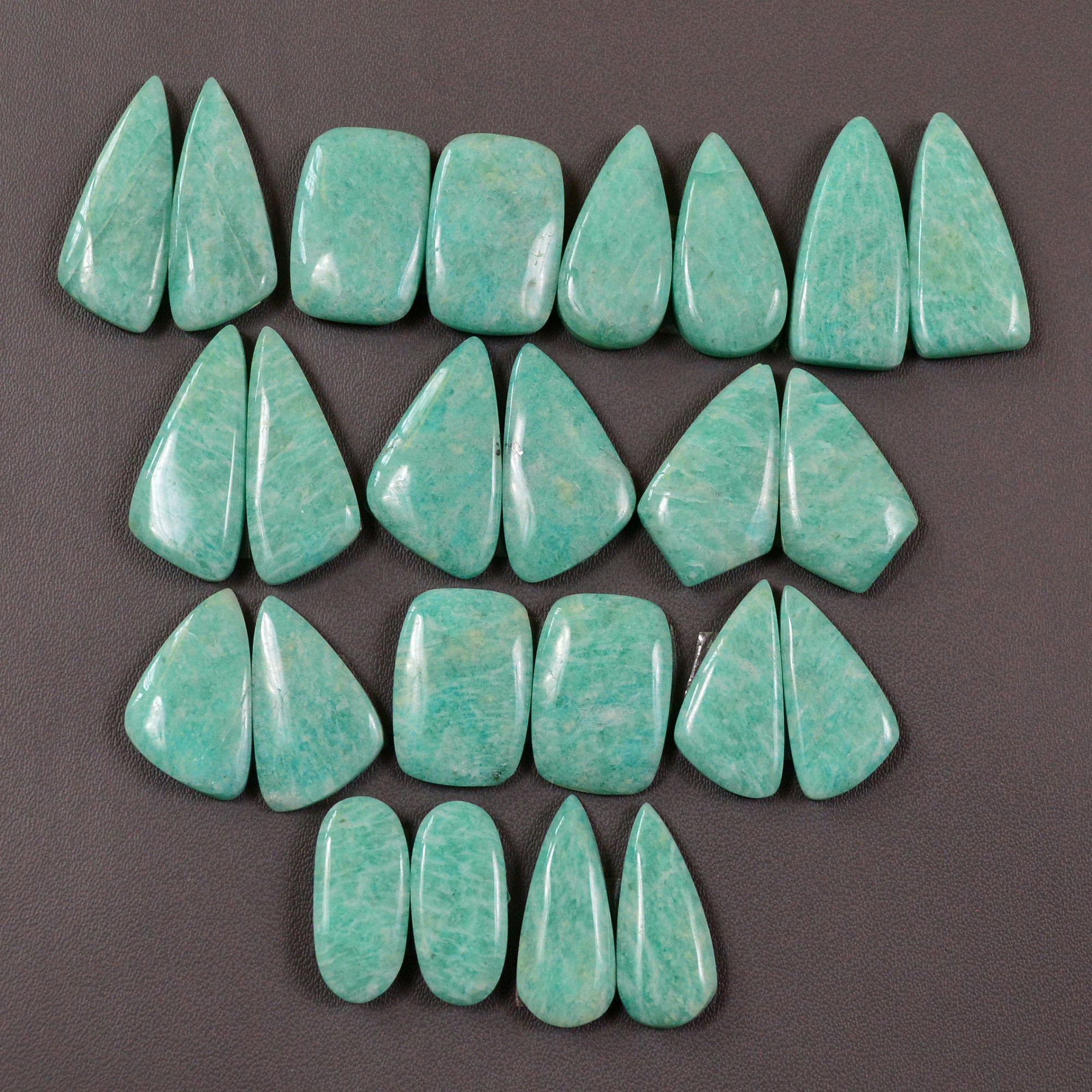 12 Pair 205Cts Natural Amazonite Cabochons Pair Gemstone Lot Mixed Shape Stones Wholesale Jewelry Making Supply 22x9 16x10mm 19456