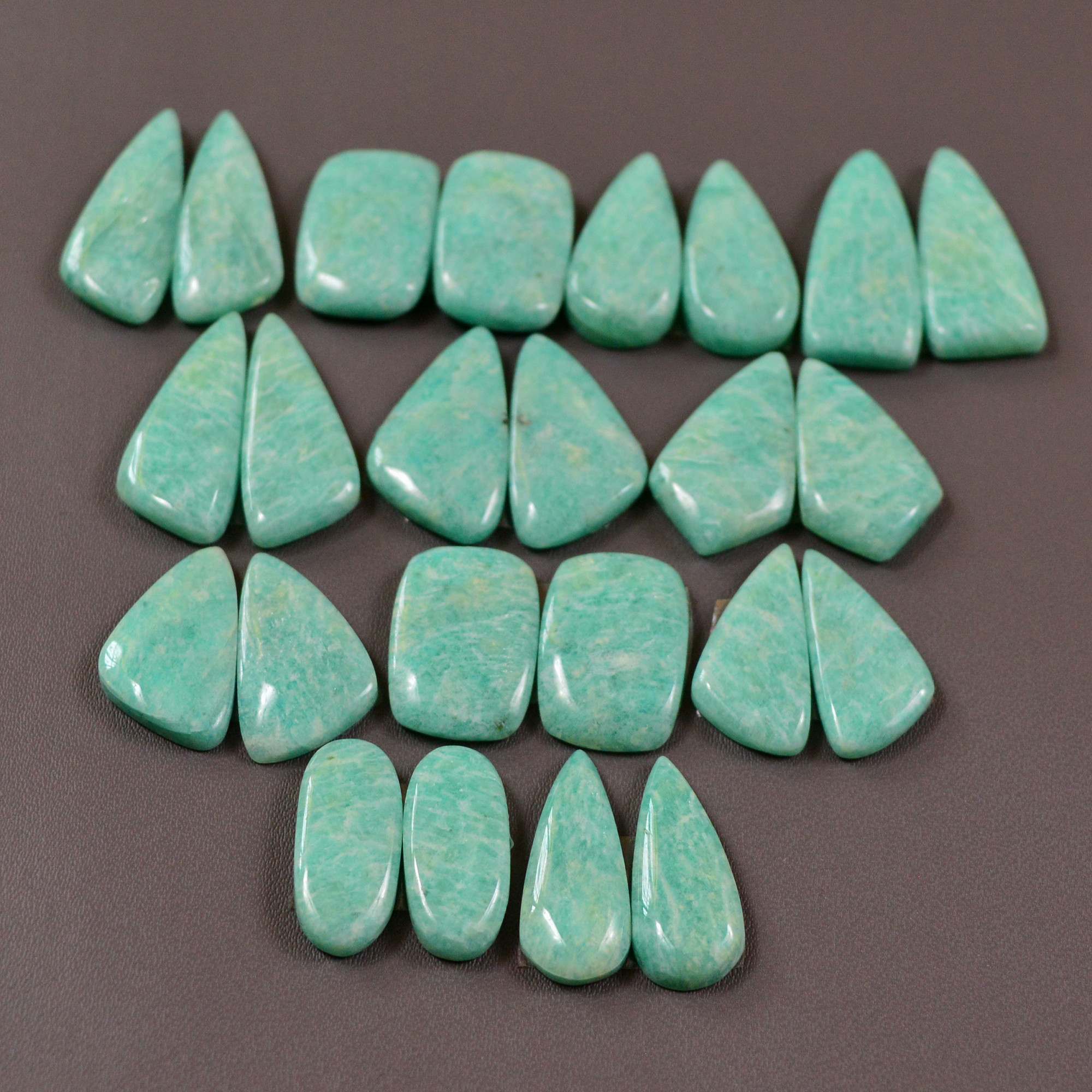12 Pair 205Cts Natural Amazonite Cabochons Pair Gemstone Lot Mixed Shape Stones Wholesale Jewelry Making Supply 22x9 16x10mm 19456