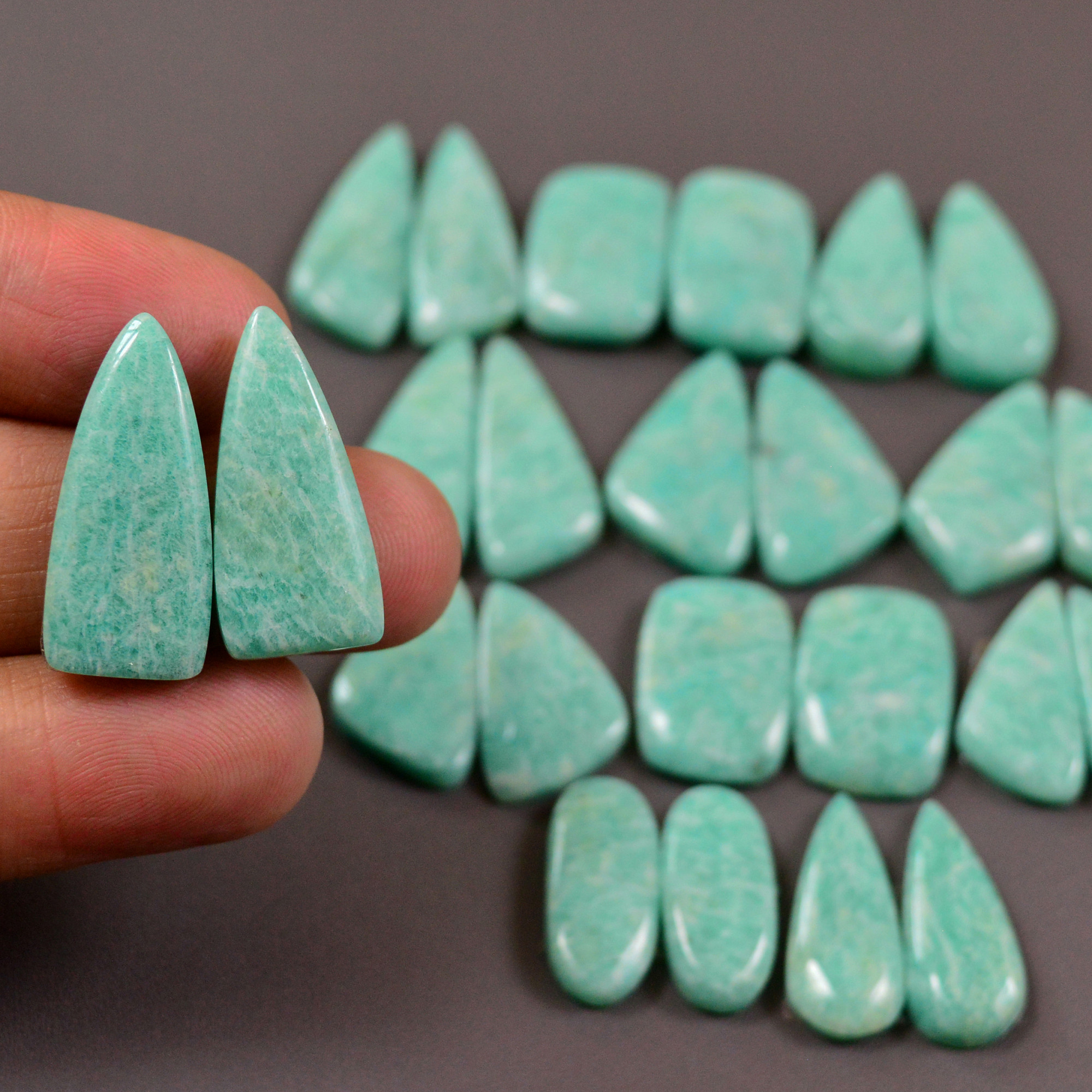 12 Pair 205Cts Natural Amazonite Cabochons Pair Gemstone Lot Mixed Shape Stones Wholesale Jewelry Making Supply 22x9 16x10mm 19456